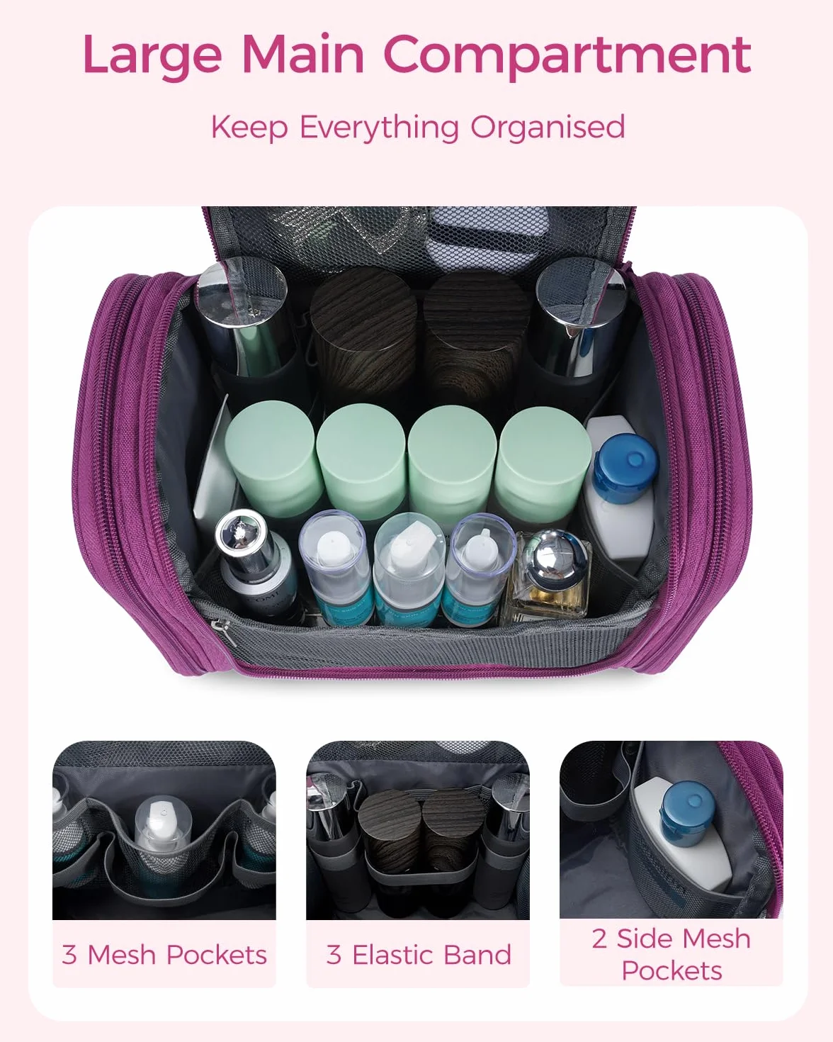 WANDF Borsa da toilette appesa da viaggio per cosmetici Organizzatore per bagno doccia Resistente all'acqua