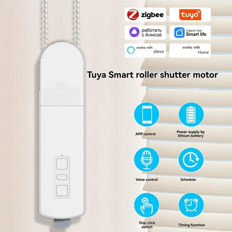 Motore per Tende Elettriche Tuya Zigbee con Pannello Solare, Controllo Vocale, Motore per Tende Automatiche.