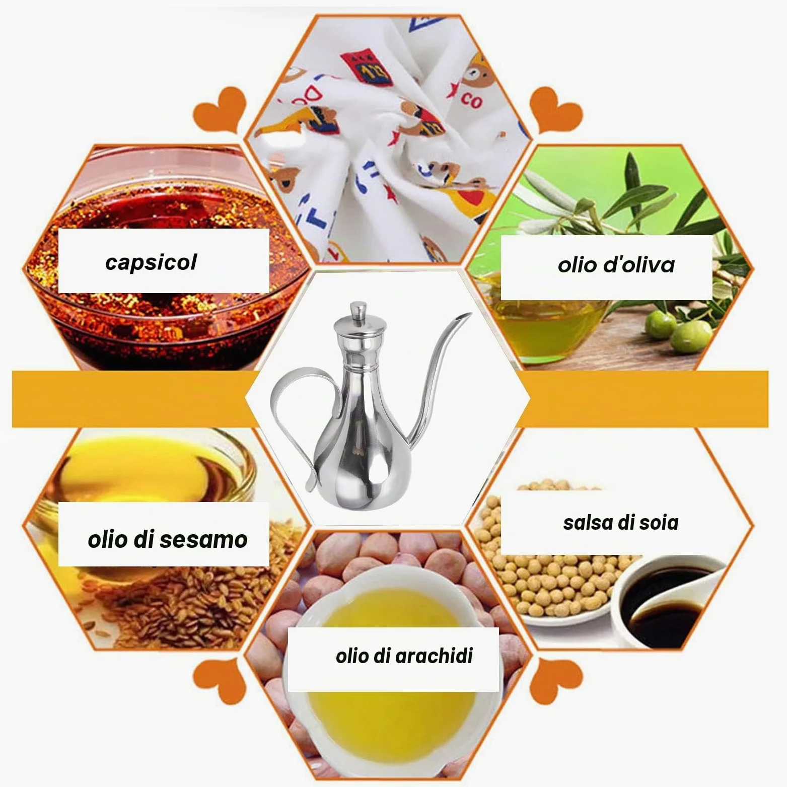 Bottiglia Olio Acciaio Inossidabile, Oliera Antigoccia con Manico Ergonomico 350ml Capacità Ampia Apertura per Condimenti Cucina Domestica Dispenser Salsa Soia Aceto Balsamico