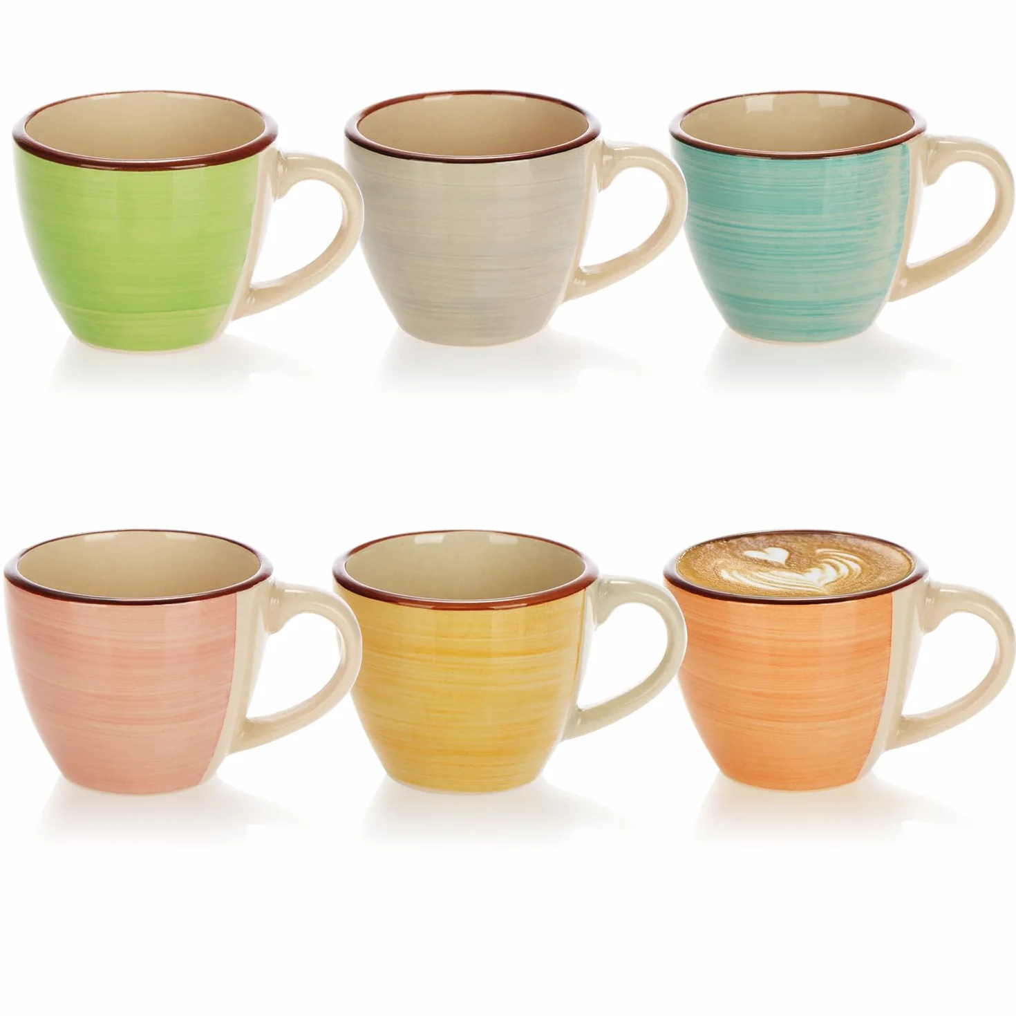 com-four® 6 tazzine da caffè espresso in ceramica fino a 125 ml - tazzine da moka colorate - tazzine da caffè piccole fatte a mano per espresso, moka (06 pezzi - verde/arancio/rosa/blu/giallo/grigio)