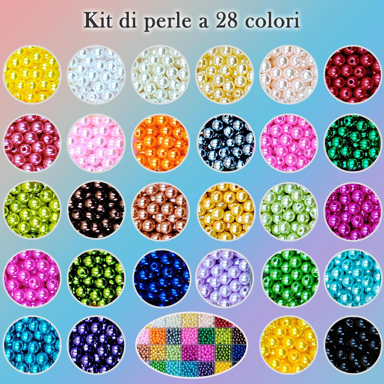 Perline per Bigiotteria 1680 Pezzi 28 Colori 6mm per Braccialetti Creazione Gioielli