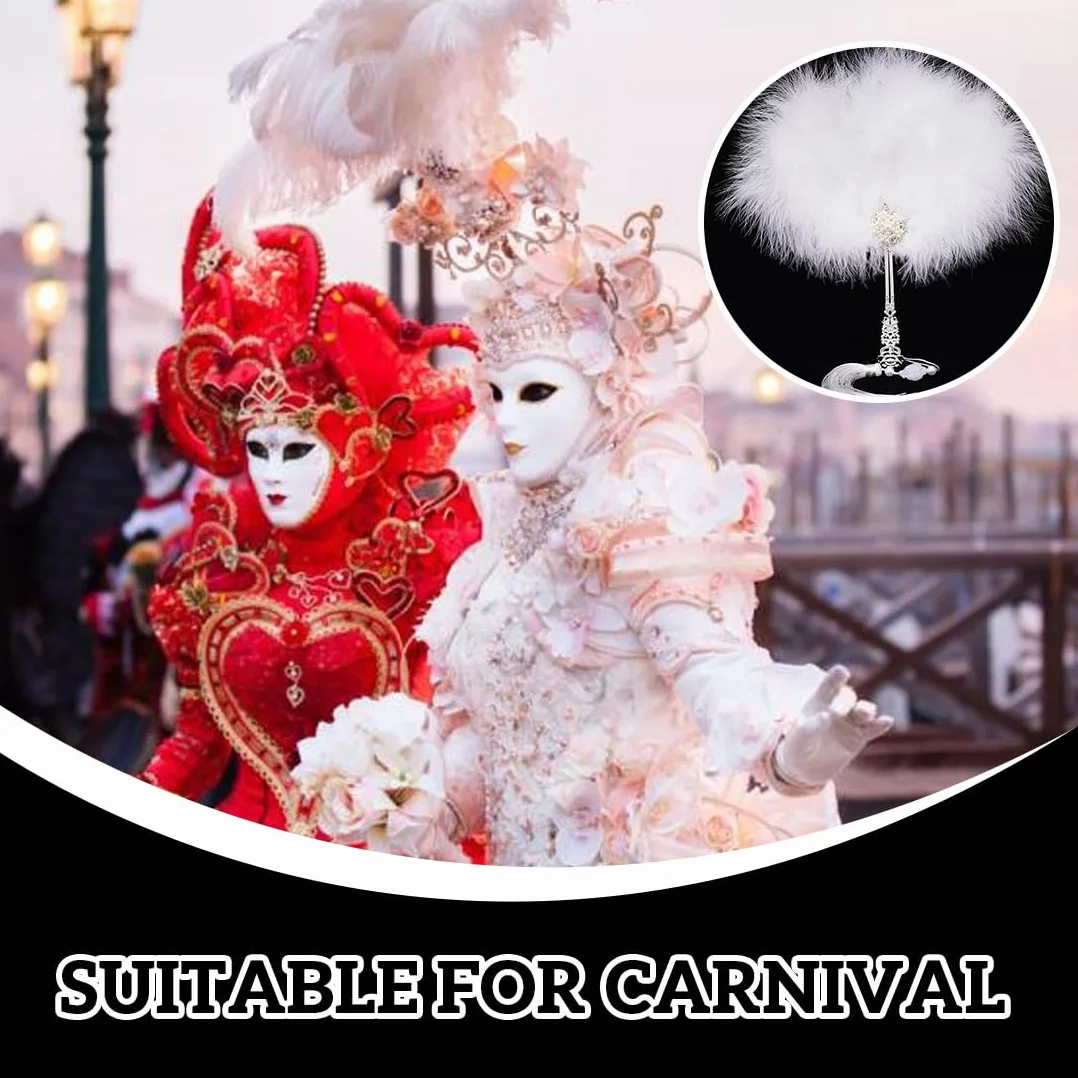 Ventaglio Piume Anni '20 Vintage Handheld Feather Fan Donna Gatsby Party Costume Accessori Bianco