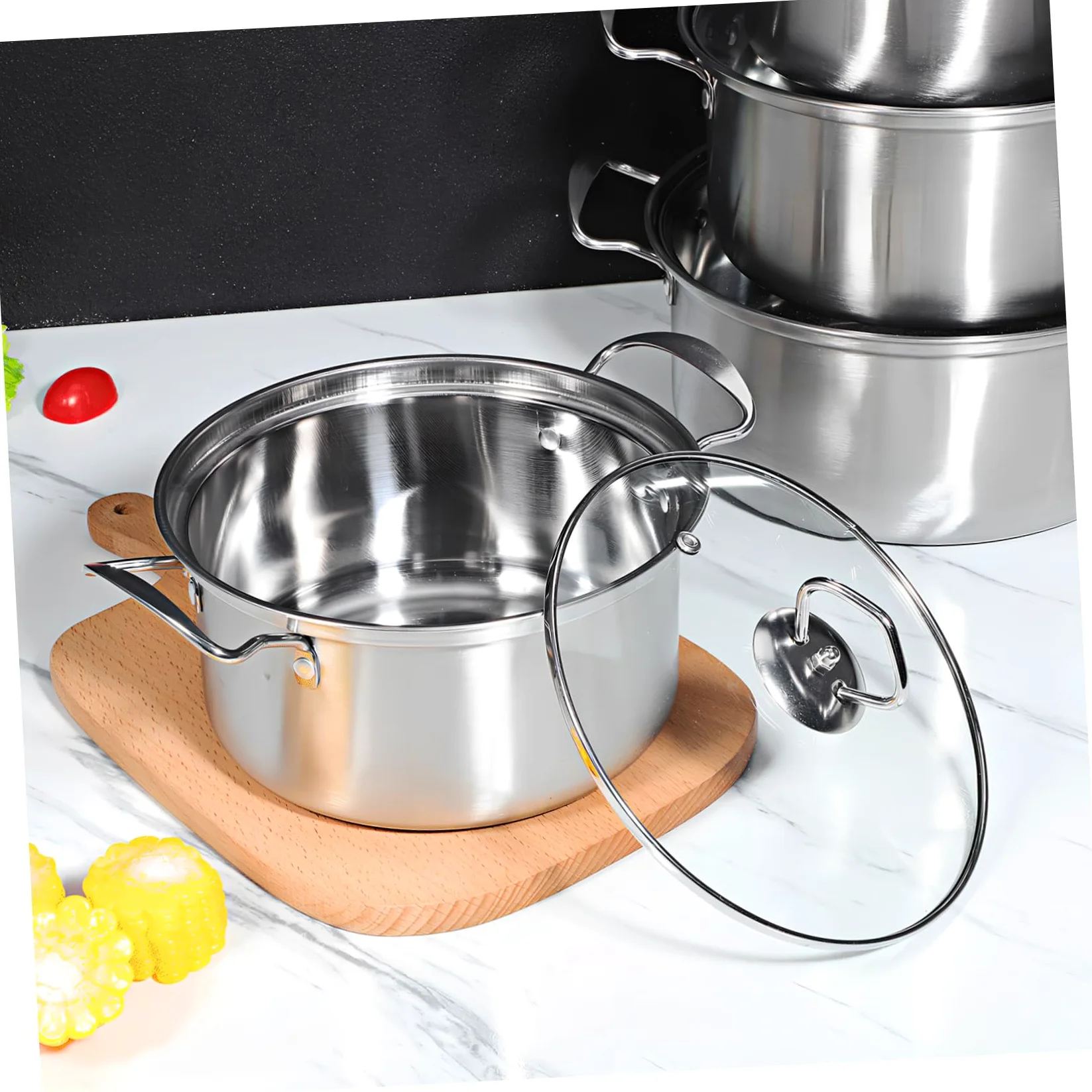 Gatuida Set 10 Pezzi Pentole in Acciaio Inox con Doppio Manico e Coperchio in Vetro, Pentole per Zuppa, Stufato e Porridge, Compatibili Piani Cottura a Induzione, per Cucina Domestica