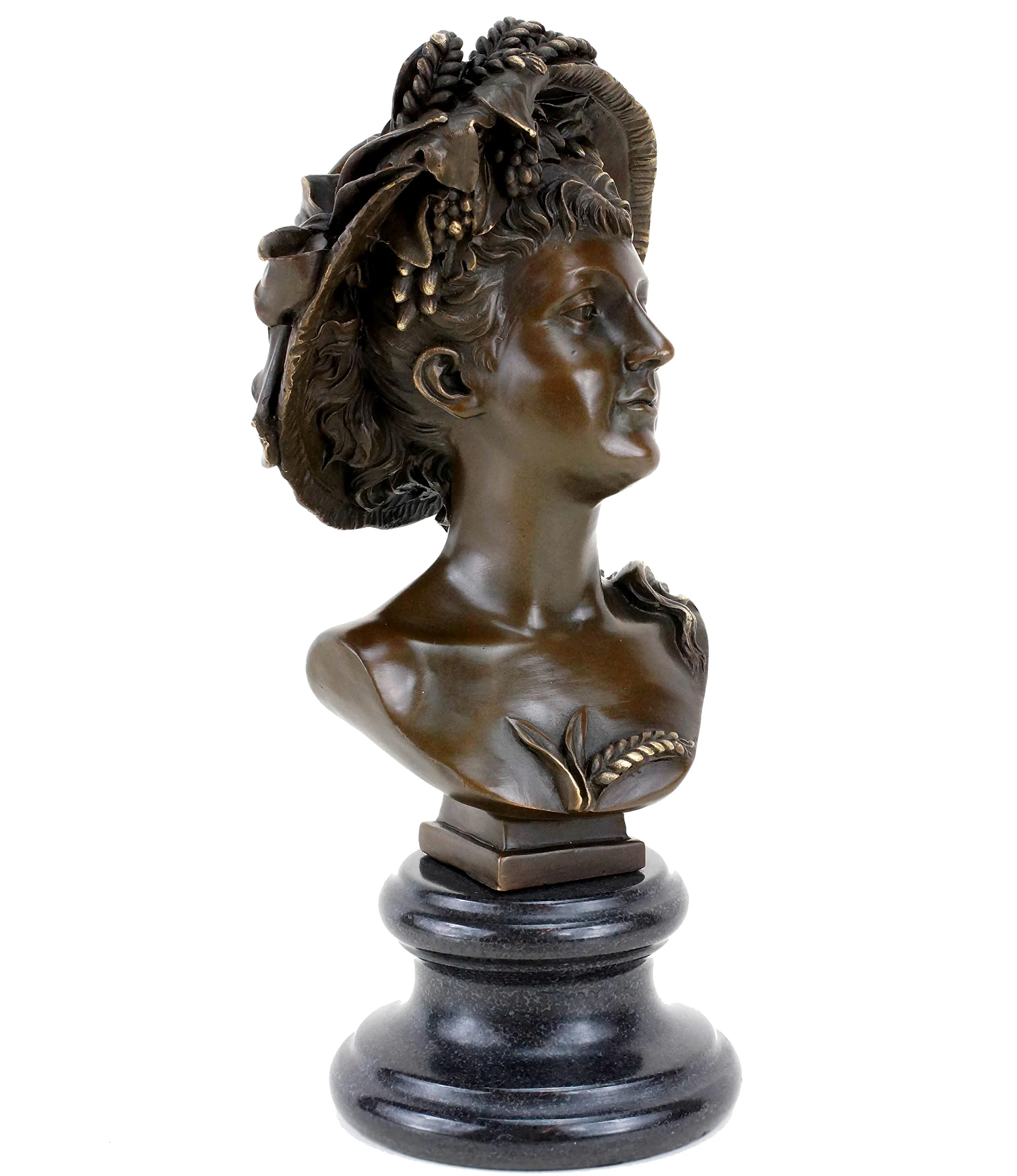Kunst & Ambiente - Busto per ritratti in bronzo, statuetta da donna in stile liberty, autografata, altezza: 26 cm, base in marmo