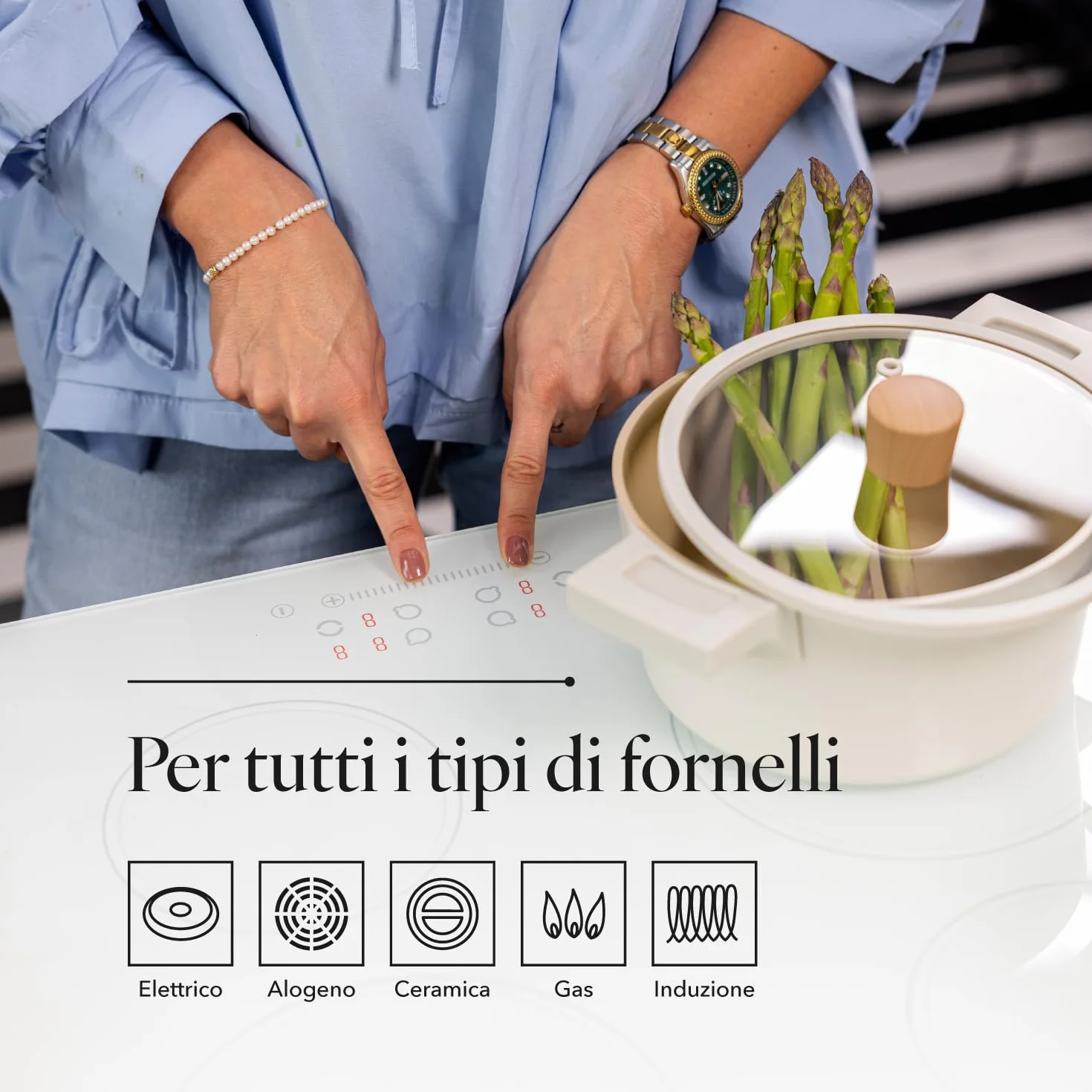 FLORINA Casseruola in alluminio Nube | 24 cm | 5,8 l | Adatta all'induzione | Rivestimento ceramico antigraffio | Manico soft-touch con effetto legno | Coperchio in vetro resistente al calore