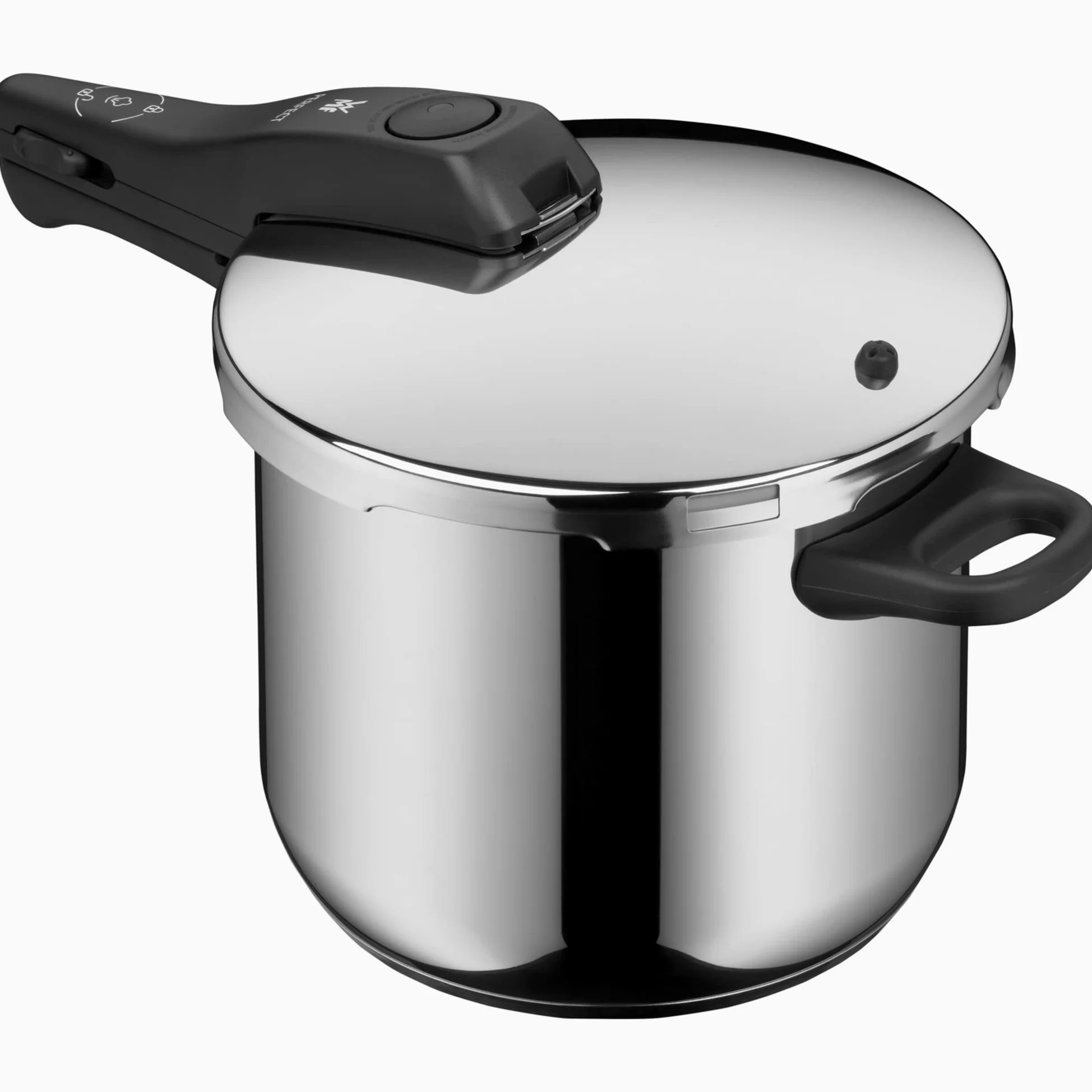 WMF Perfect - Pentola a pressione a induzione, 6,5 l, grande segnale di cottura, 2 livelli di cottura, manico con coperchio rimovibile, acciaio INOX Cromargan