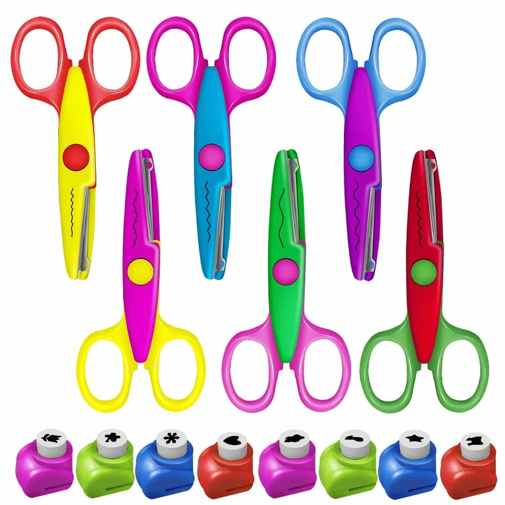 Forbici per Bambini 6pcs Set Sicurezza con Perforatrice Decorativa 8pcs Bricolage Creativo