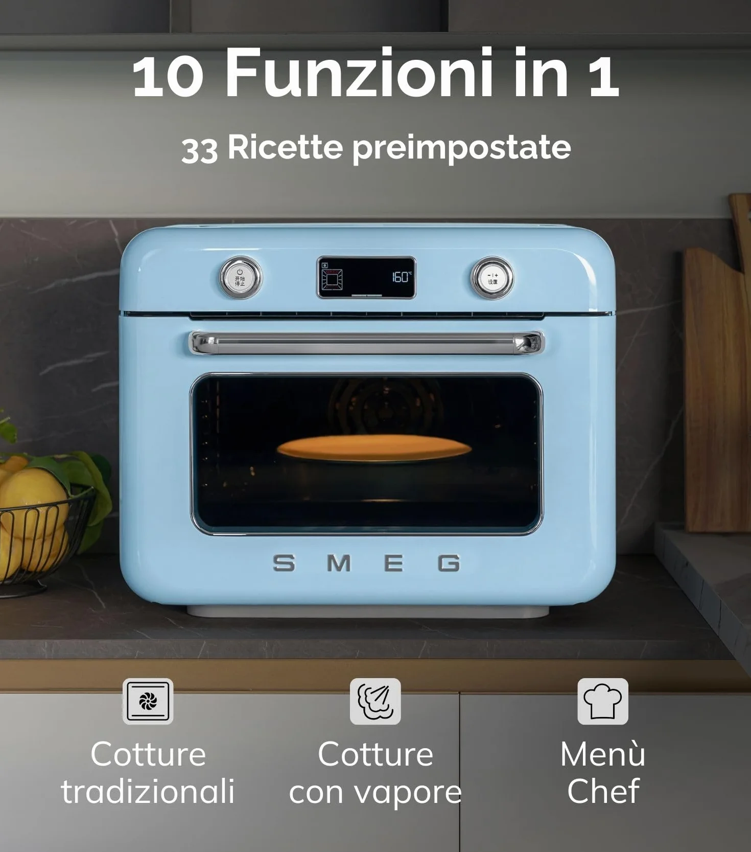 Smeg Forno Combinato a Vapore COF01CREU 10 Funzioni 33 Ricette Automatiche 1800W Crema