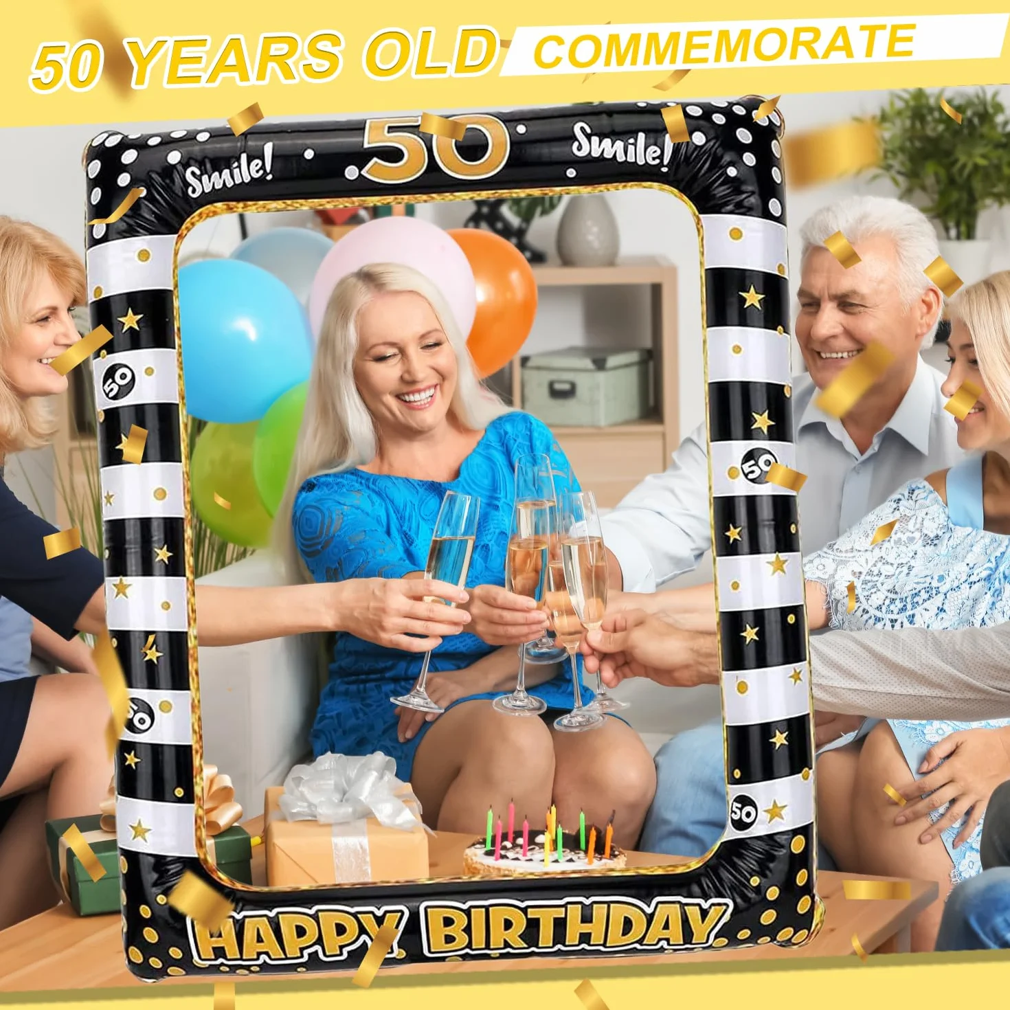 RCIDOS Cornice Per Foto Compleanno Gonfiabile, 50° Per Foto Di Compleanno, Accessori, Photo Booth Props Si Applica A Uomo Donna