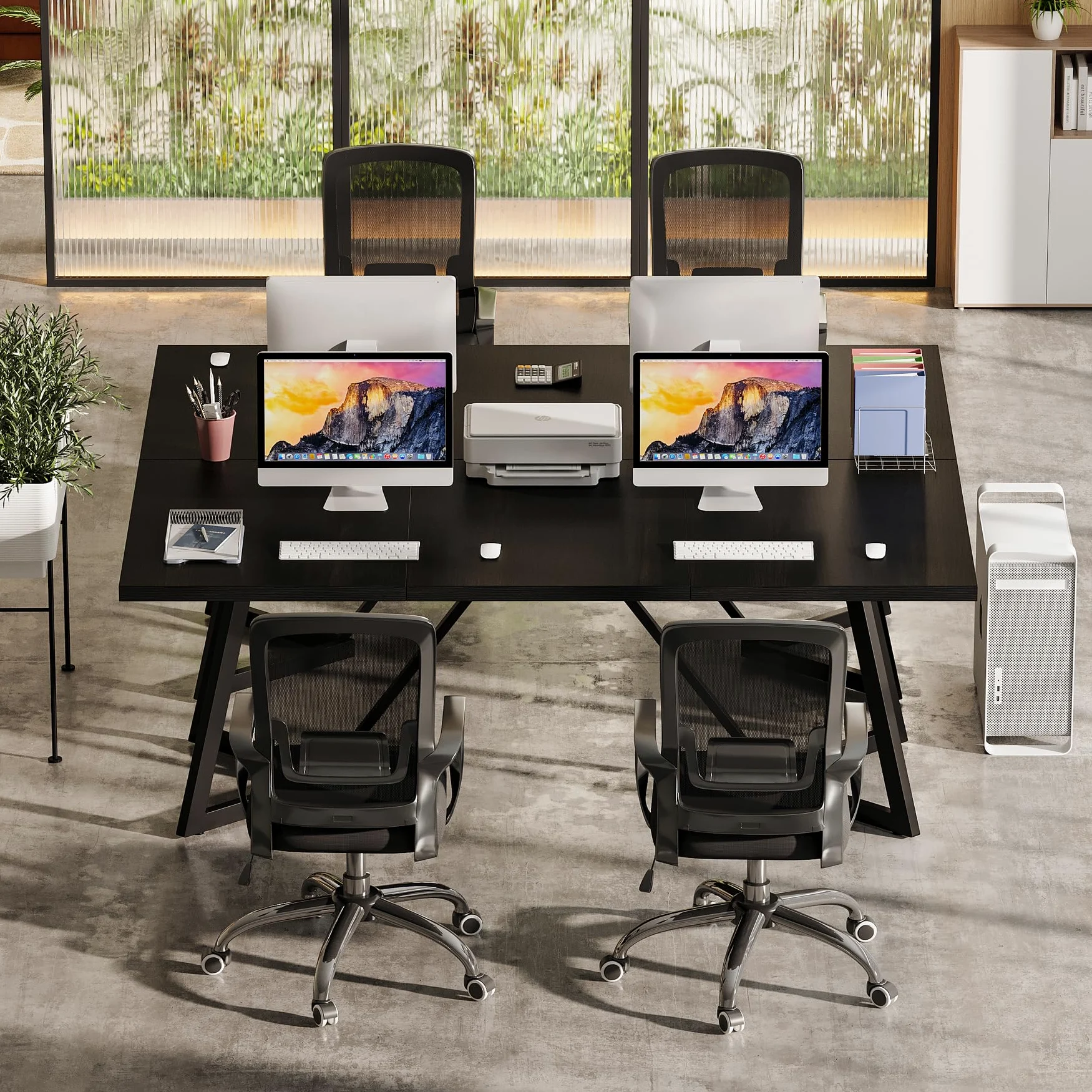 Tribesigns Scrivania moderna per computer, 180 cm, grande scrivania da ufficio con telaio in metallo, scrivania rettangolare per laptop, studio, scrivania per casa e ufficio (nero)