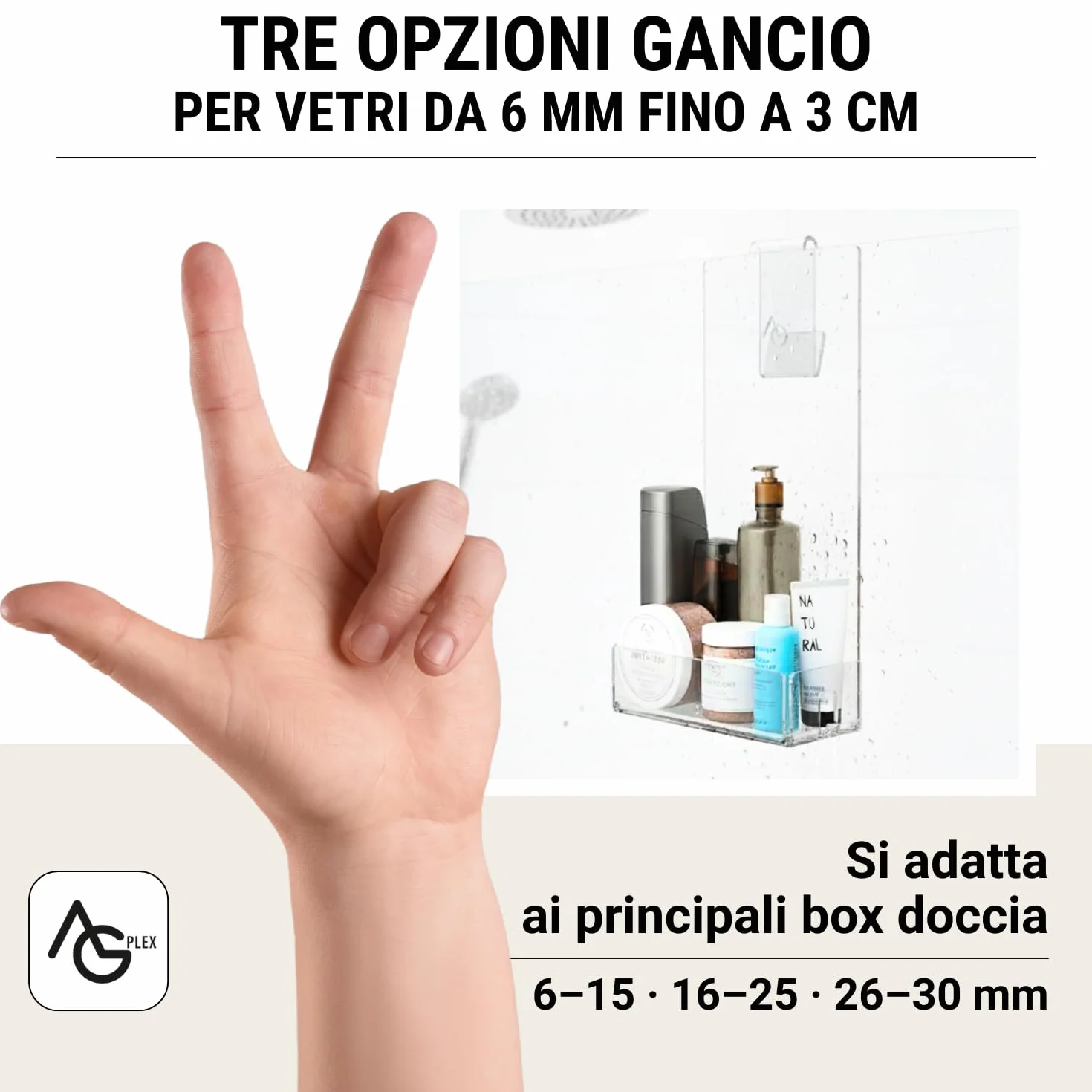 AGPLEX Porta Shampoo Doccia in Vetro Acrilico 24x20xh45 Mensola con Porta Asciugamani Organizer Bagno Made in Italy