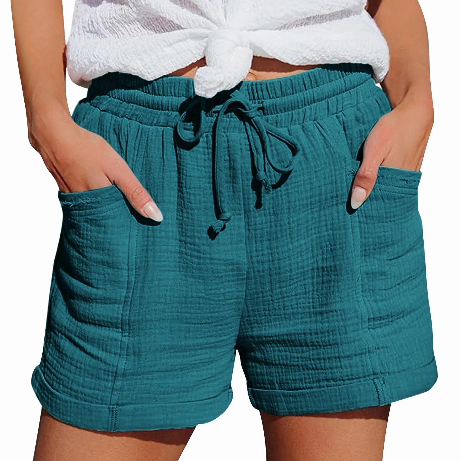 Pantaloncini Donna Estivi Lino Cotone Pantaloni Corti Casual Larghi Shorts con Coulisse Pantaloncino Leggero Vita Alta donna Leggeri Comodi Pantaloncini con Tasche Pantaloni per Vacanze Mare Sport