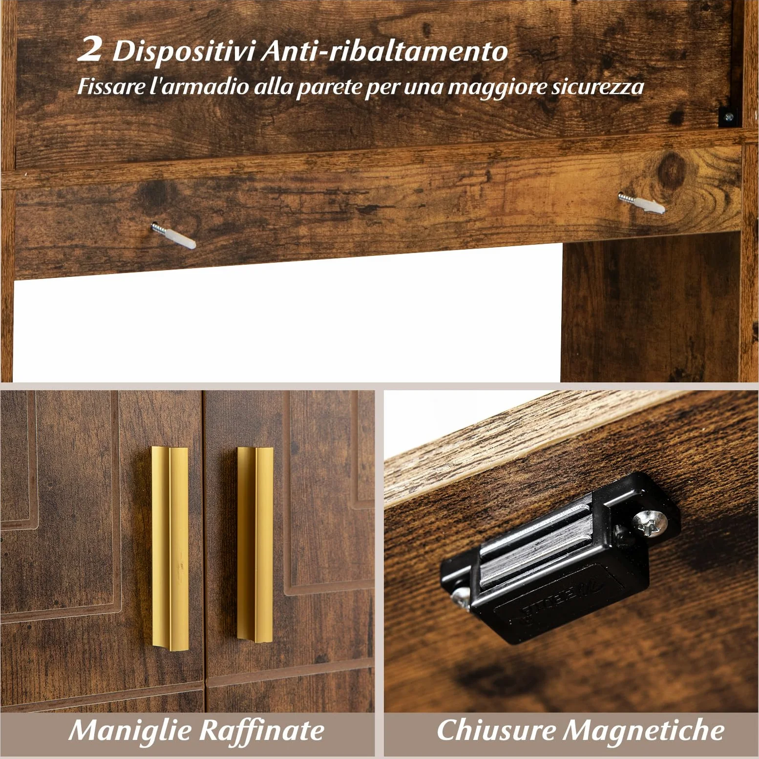COSTWAY Mobile da Bagno Sopra WC, Scaffale Salvaspazio con Armadietto a 2 Ante, 6 Scomparti Aperti, Porta Fazzoletti, Gancio e Ripiano Regolabile, Mobiletto per Bagno e Lavanderia (Marrone)