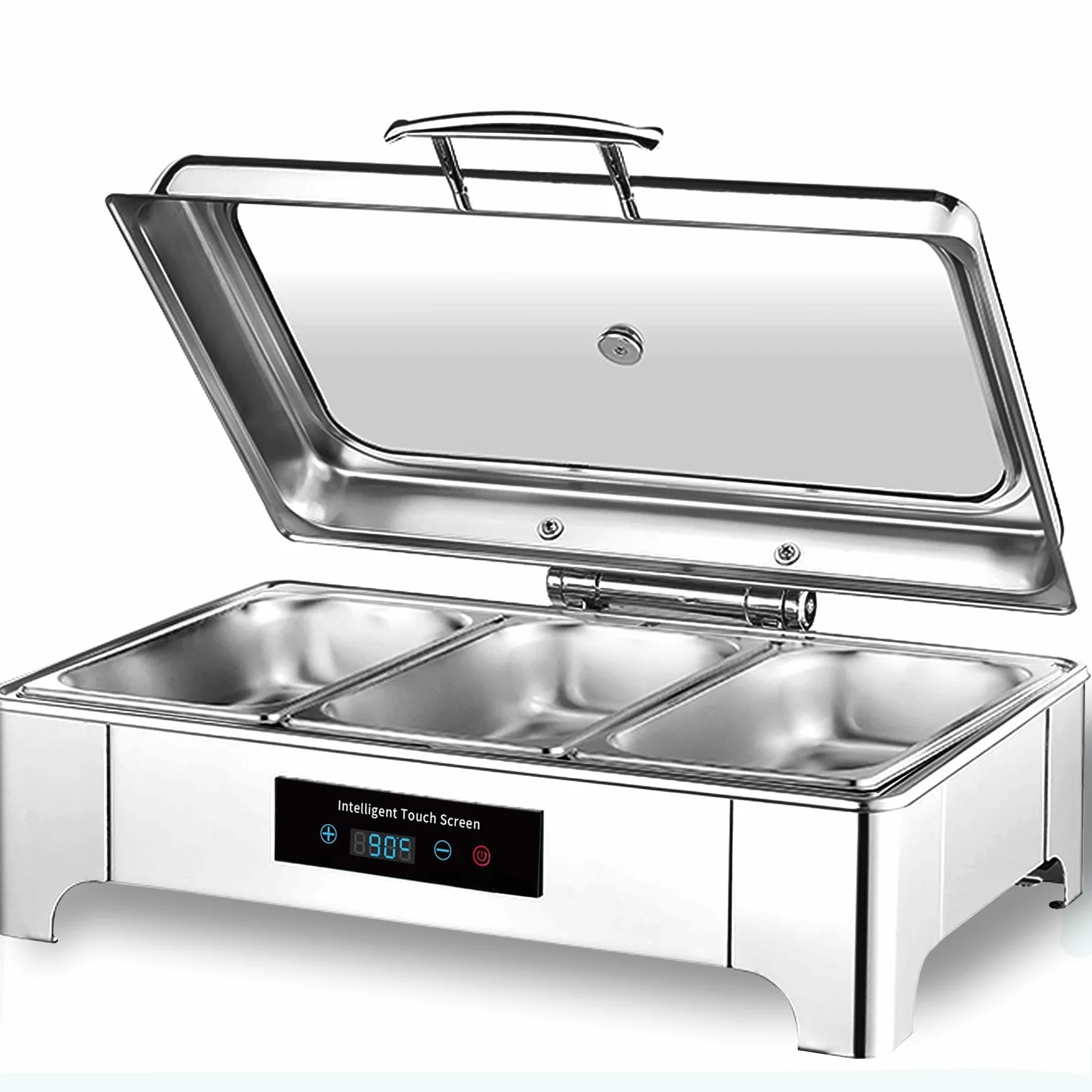 Chafing Dish Elettrico, 9L Scaldavivande Elettrico per Buffet con Controllo Touch Screen e Coperchio in Vetro, Contenitore Scalda Cibo Professionale per Buffet, Feste e Banchetti (GN1/3)