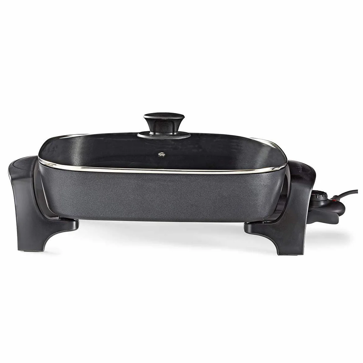 Nedis Padella Elettrica, Padella Multifunzionale con Corpo in Alluminio Pressofuso e Coperchio in Vetro, Lavabile in Lavastoviglie, Diametro 40 cm, Nero