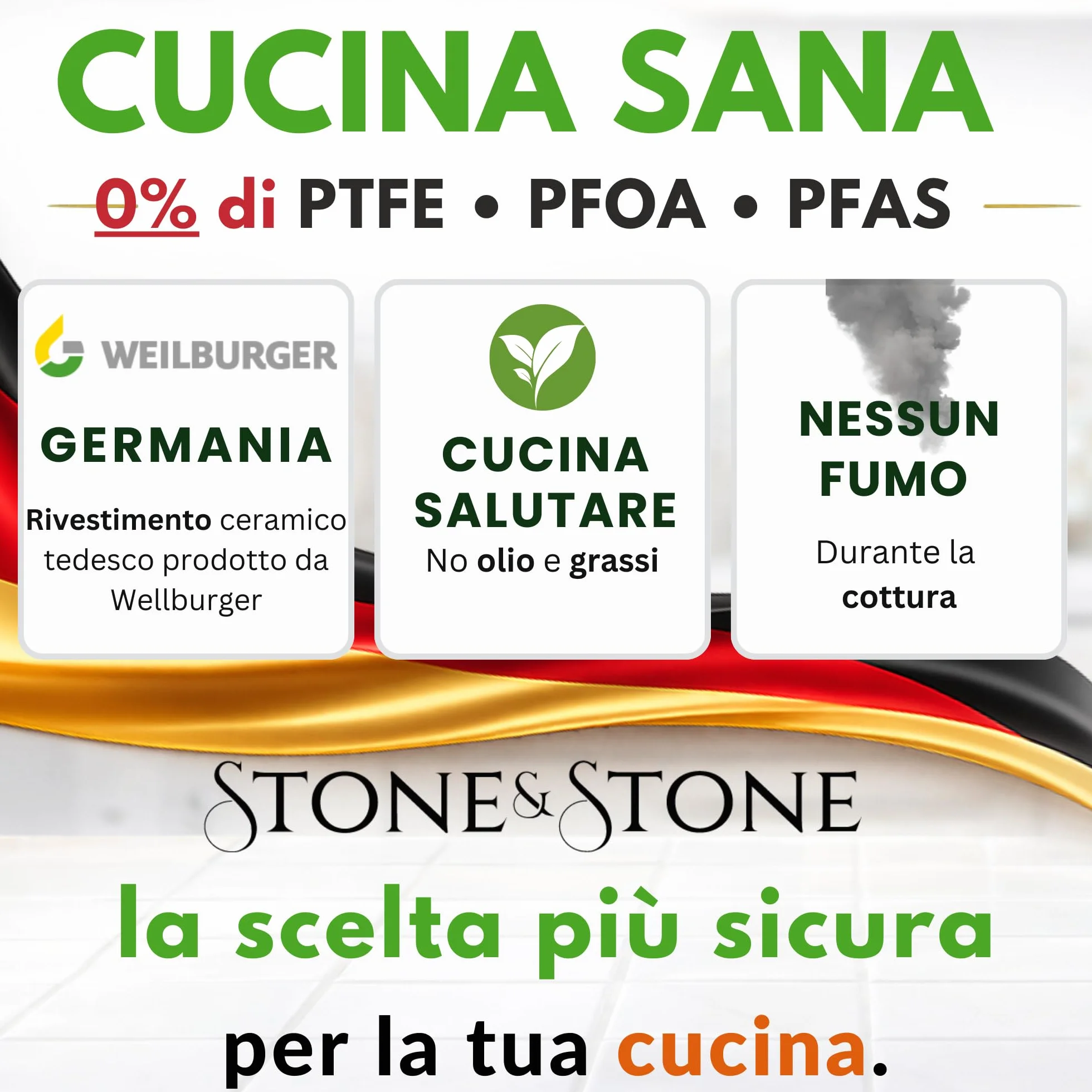 Stone&Stone Bistecchiera Induzione 47 cm Rettangolare, Piastra Grill Antiaderente Ceramico Tedesco, Fondo Acciaio Pieno, Senza PFAS PFOA PTFE