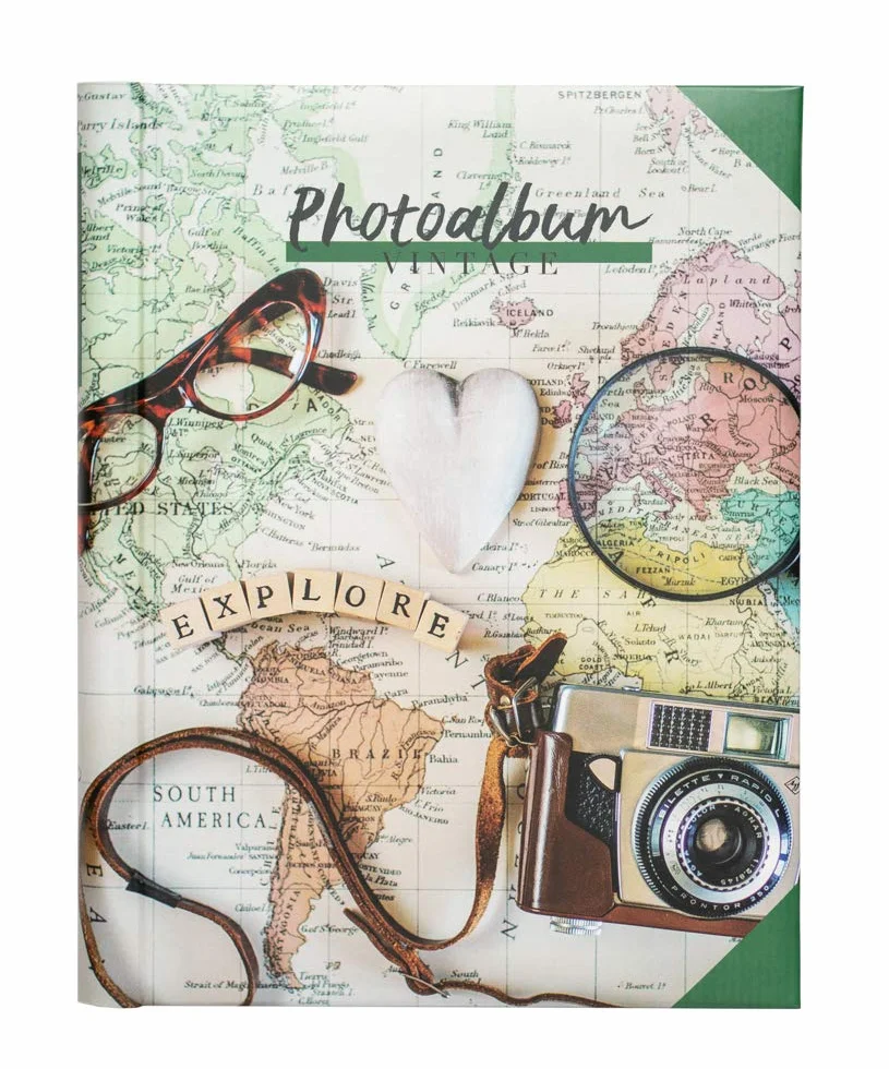 Grupo Erik Album Fotografico Autoadesivo Travel Vintage - Album foto 24x32cm, 30 Pagine, con Copertina Rigida e Personalizzabile, Compatibile con Foto 10x15, 13x18 o 13x19