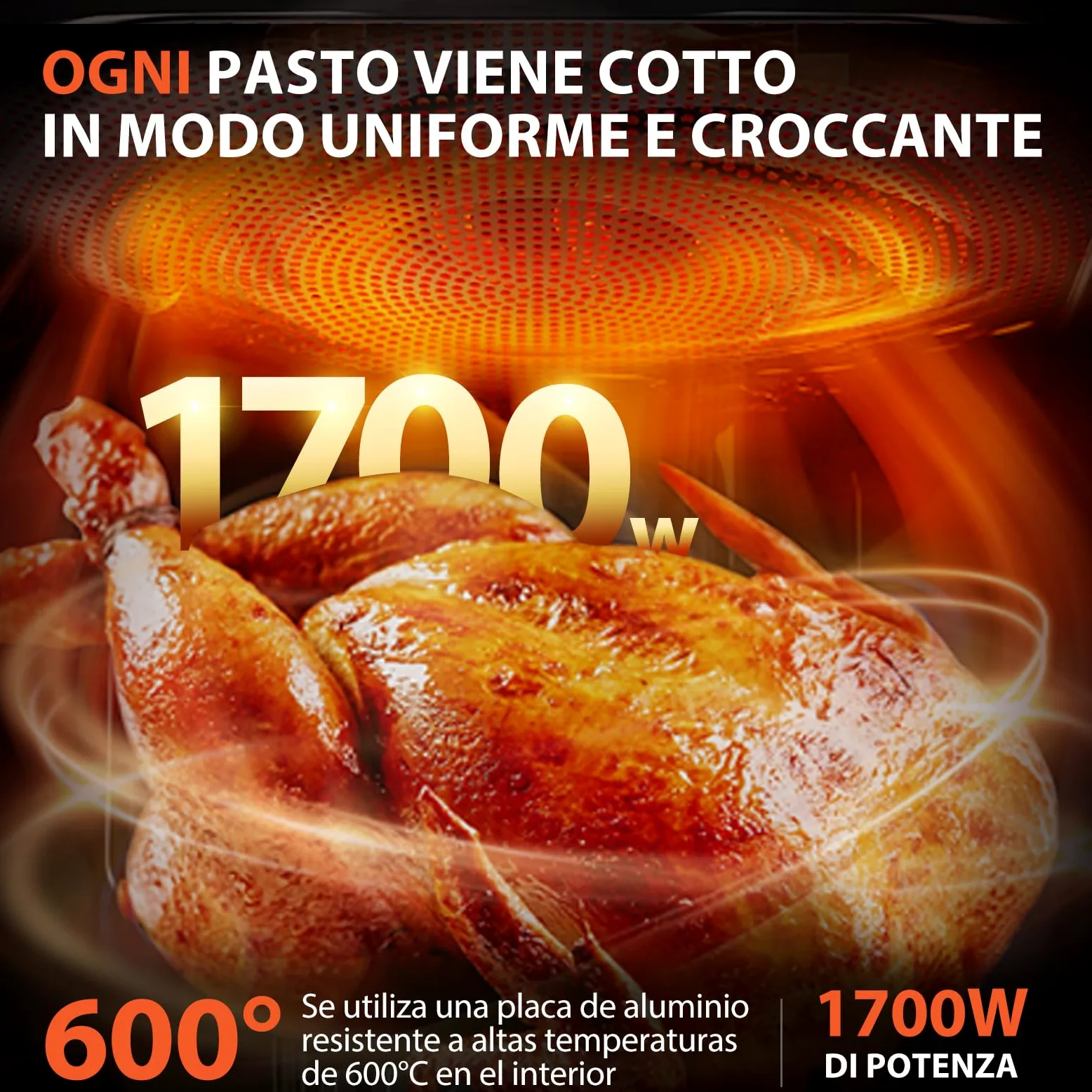 Aigostar Owen - Friggitrice ad aria da 12 litri, Forno ad aria multifunzione, 1700 W, Touch screen LED, 8 modalità preimpostate, include 7 accessori, sistema rotante, BPA FREE