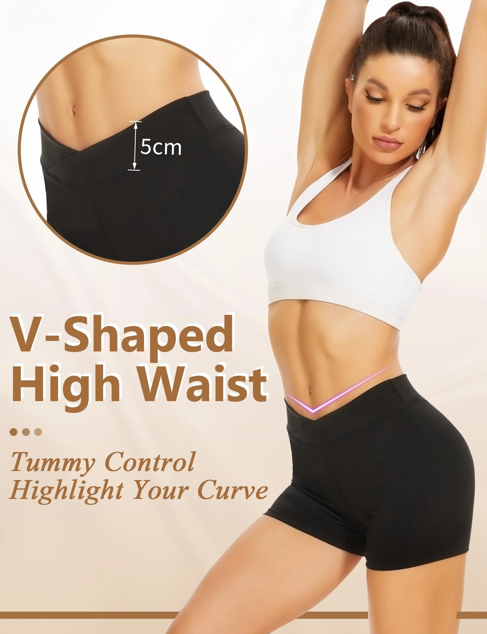 Becellen Pantaloncini Sportivi Donna Vita Alta con Tasche Palestra Yoga Gym Fitness