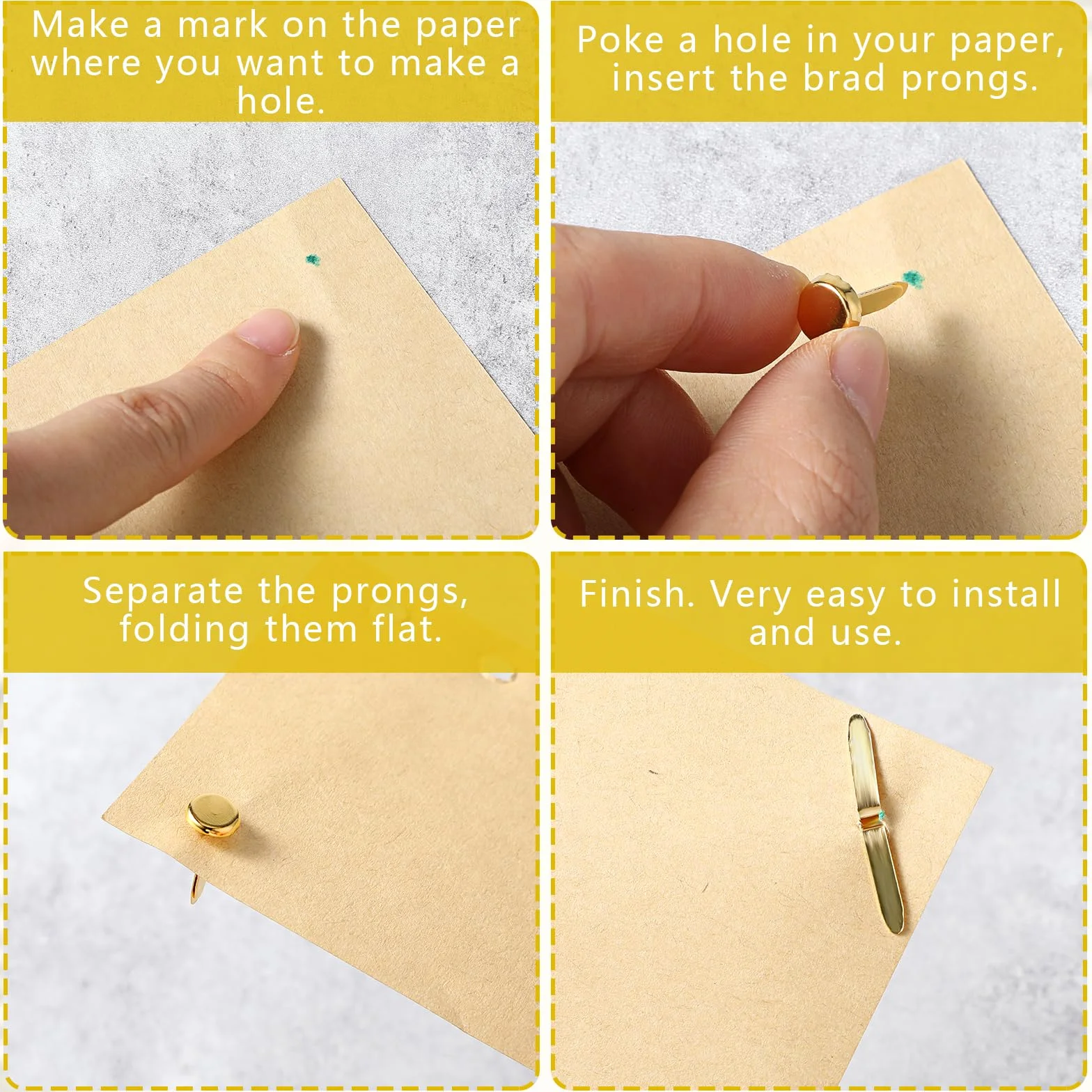 Ymapinc - 100 fermagli per carta, rotondi, in metallo, ottone, per lavori di carta, decorazioni, scrapbooking, fai da te, 8 x 18 mm (oro)