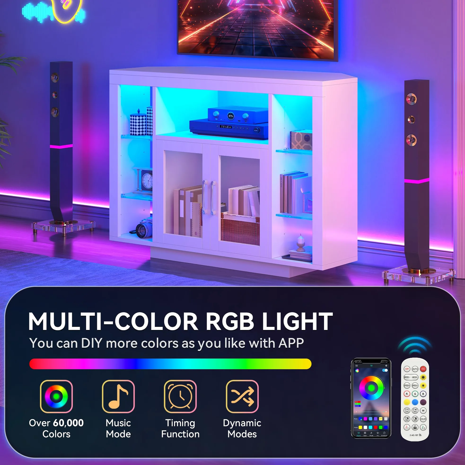 YITAHOME 100CM Mobile TV ad Angolo con illuminazione RGB LED, unità TV angolare per TV fino a 55 pollici con 7 scaffali Open Gaming Entertainment Center