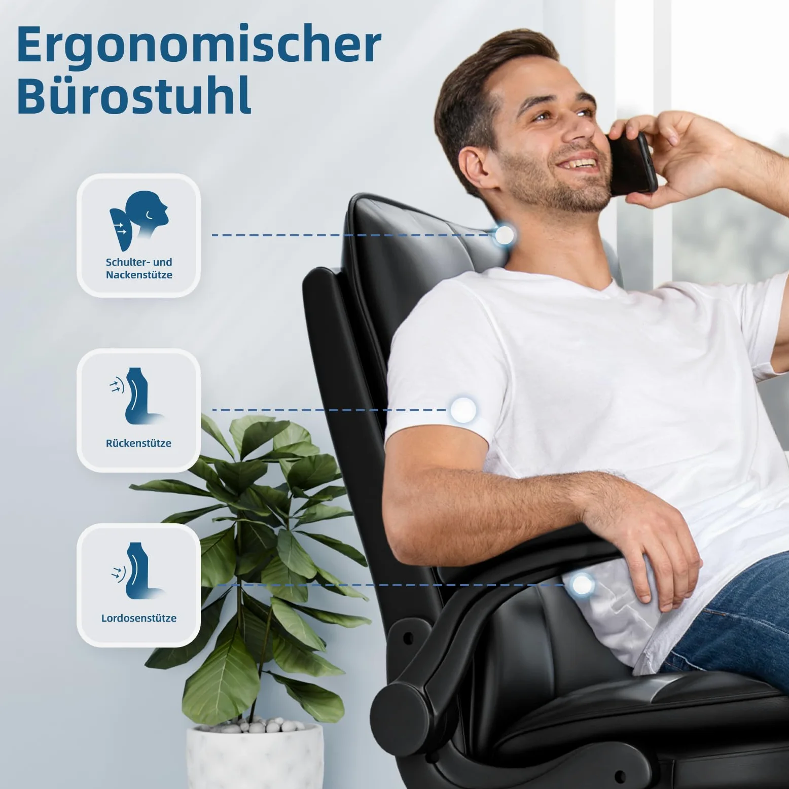 BAYGE Sedia Ufficio, Sedia Ergonomica per Computer con Braccioli Ripiegabili, Poltrona Direzionale con Sedile Largo, Altezza Regolabile, Comoda per Ufficio, Casa e Giochi, Portata fino a 150 kg, Nero