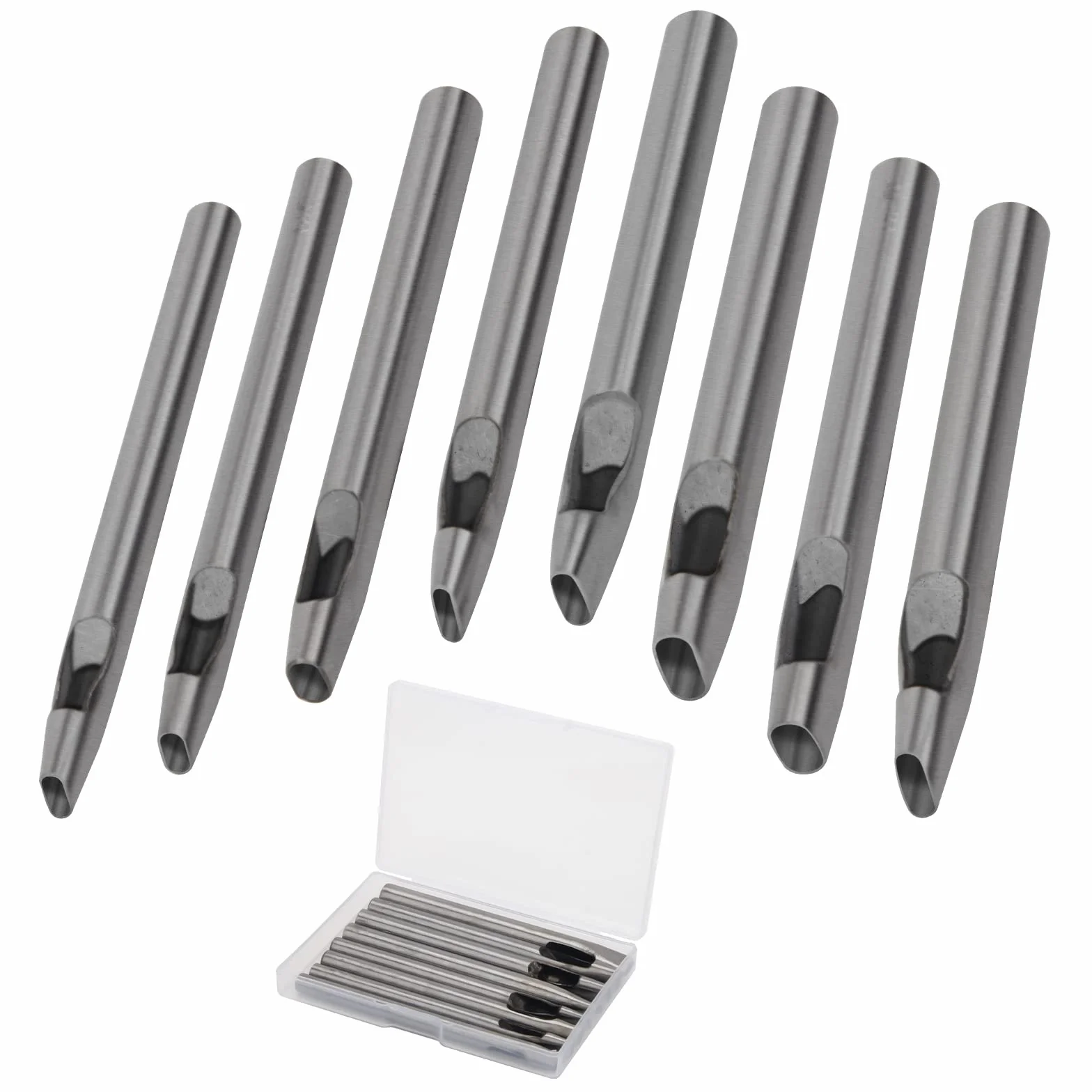 Boyistar - Perforatrice ovale per cuoio, 2 mm-5 mm, set di strumenti per punzonatura a forma di foro, ovale, per cinturino, cinturino, lavorazione in pelle, con scatola di immagazzinaggio