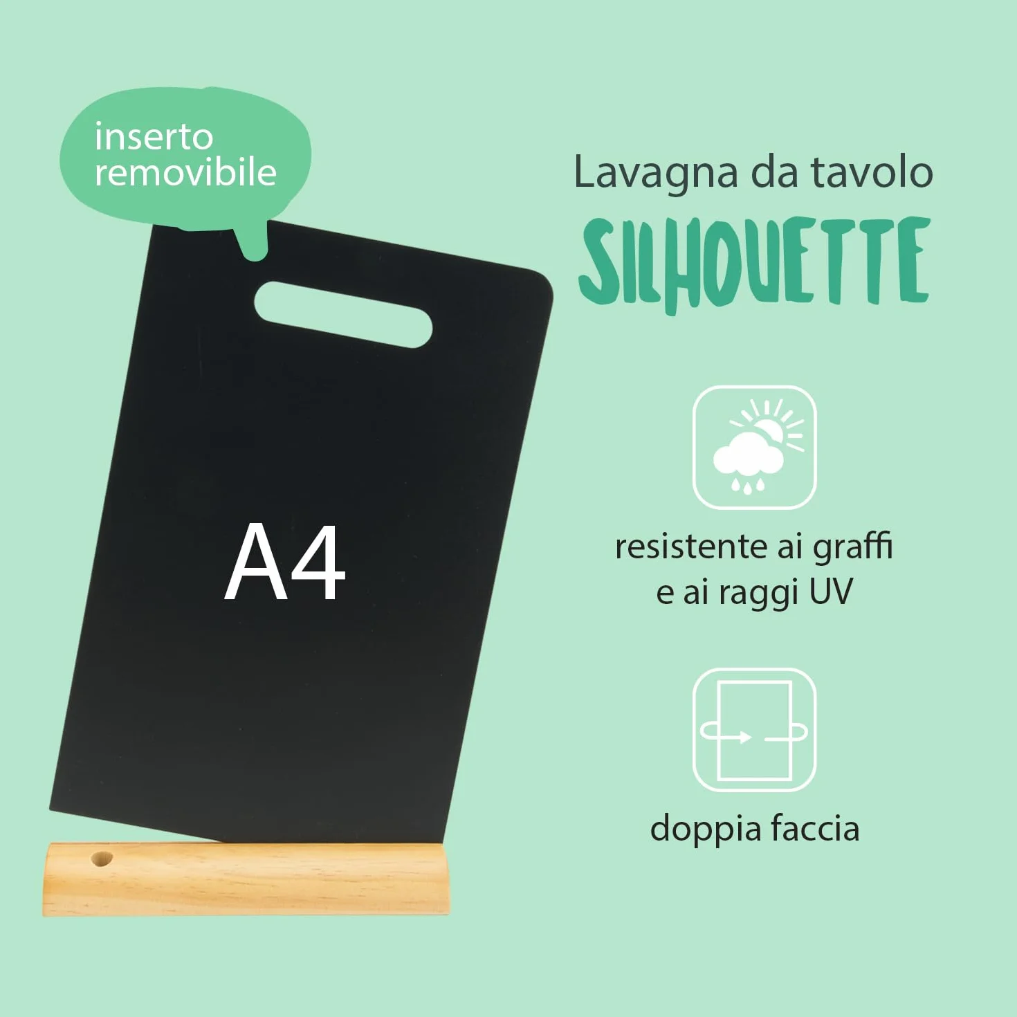 SECURIT - Lavagna da Tavolo con Manico - Per Pennarelli a Gesso Liquido - Per Caffè, Ristoranti, Bar, Negozi - Inserto Rimovibile - Base in Legno Laccato - 33,5x21x6cm - 1 Pennarello Bianco Incluso