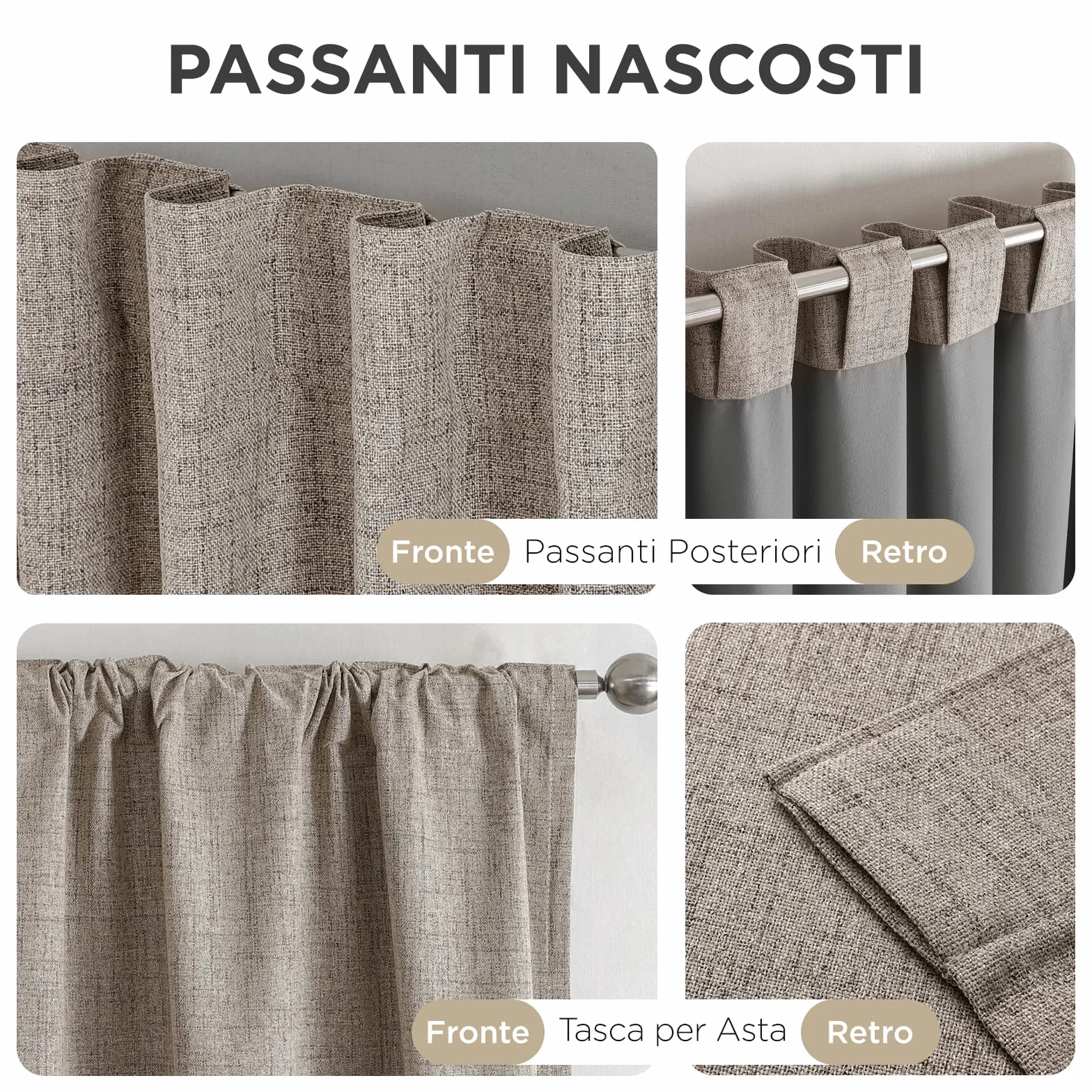 Joydeco 100% Tende Oscuranti per Interni 2 Pezzi L 140 x A 260 CM, Lino Tende Termiche con Passanti Nascosti per Soggiorno Moderne Cameretta Bambini Camera da Letto Blackout Curtains, Lino