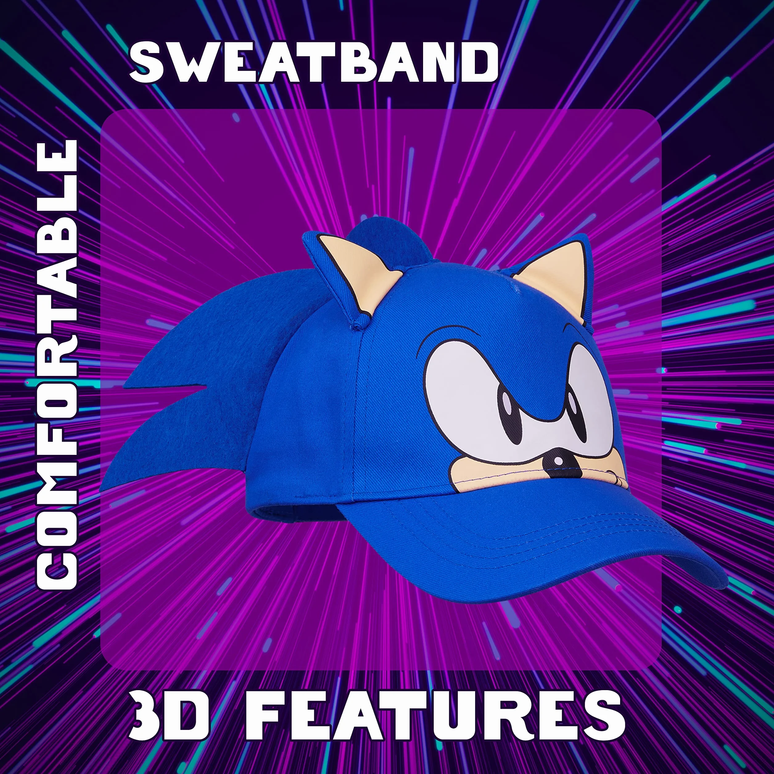 Sonic The Hedgehog Cappello Bambino 3D con Orecchie Cappello Baseball per Ragazzo Cappello con Visiera Regolabile Regali per Gamer
