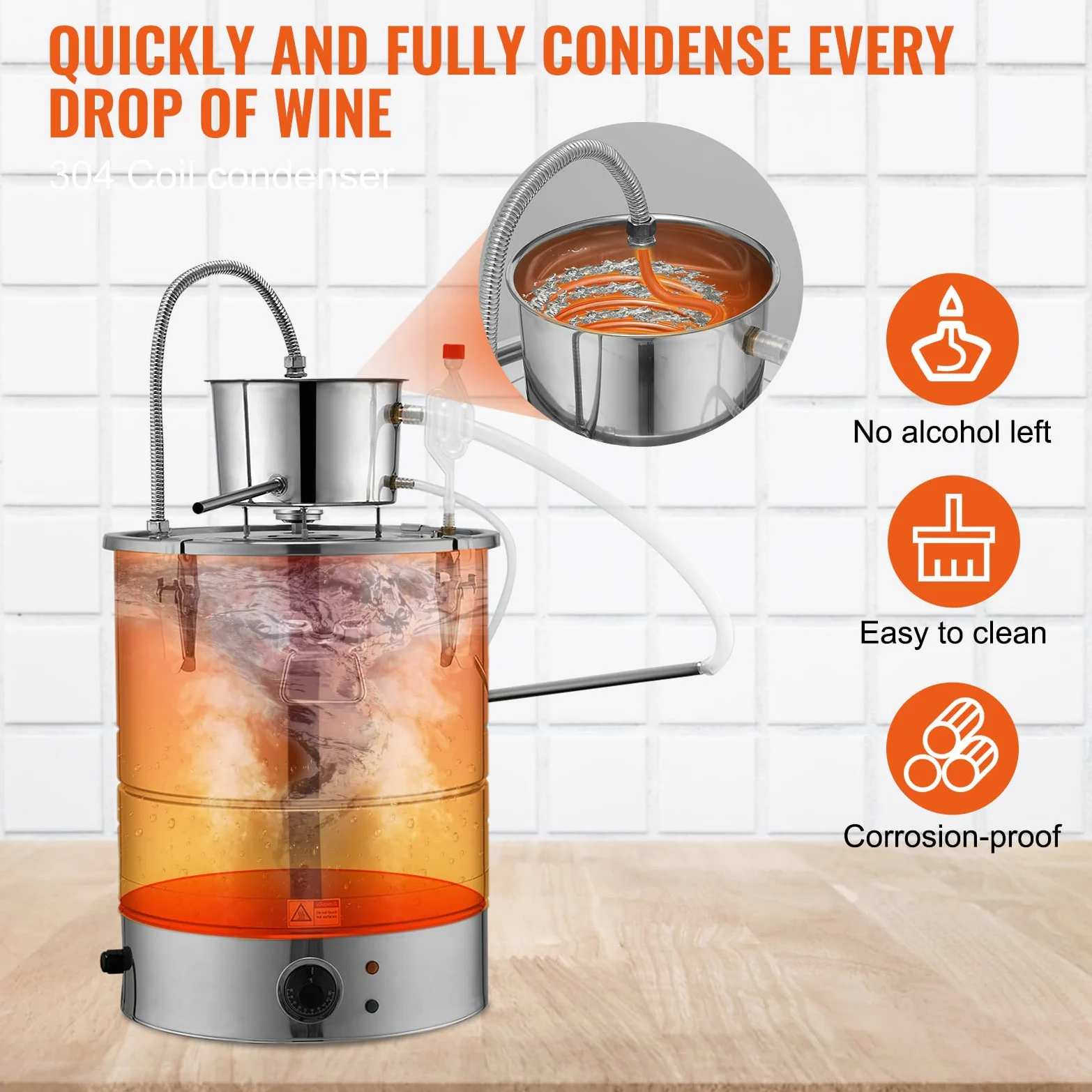 VEVOR Kit di Distillatore Elettrico Alcol in Acciaio Inox Capienza 30L Potenza Nominale 1800W con Pompa dell'Acqua Potenza 6,8-8W, Alambicco Distillatore in Acciaio Inox Uso Alimentare Acqua Alcol