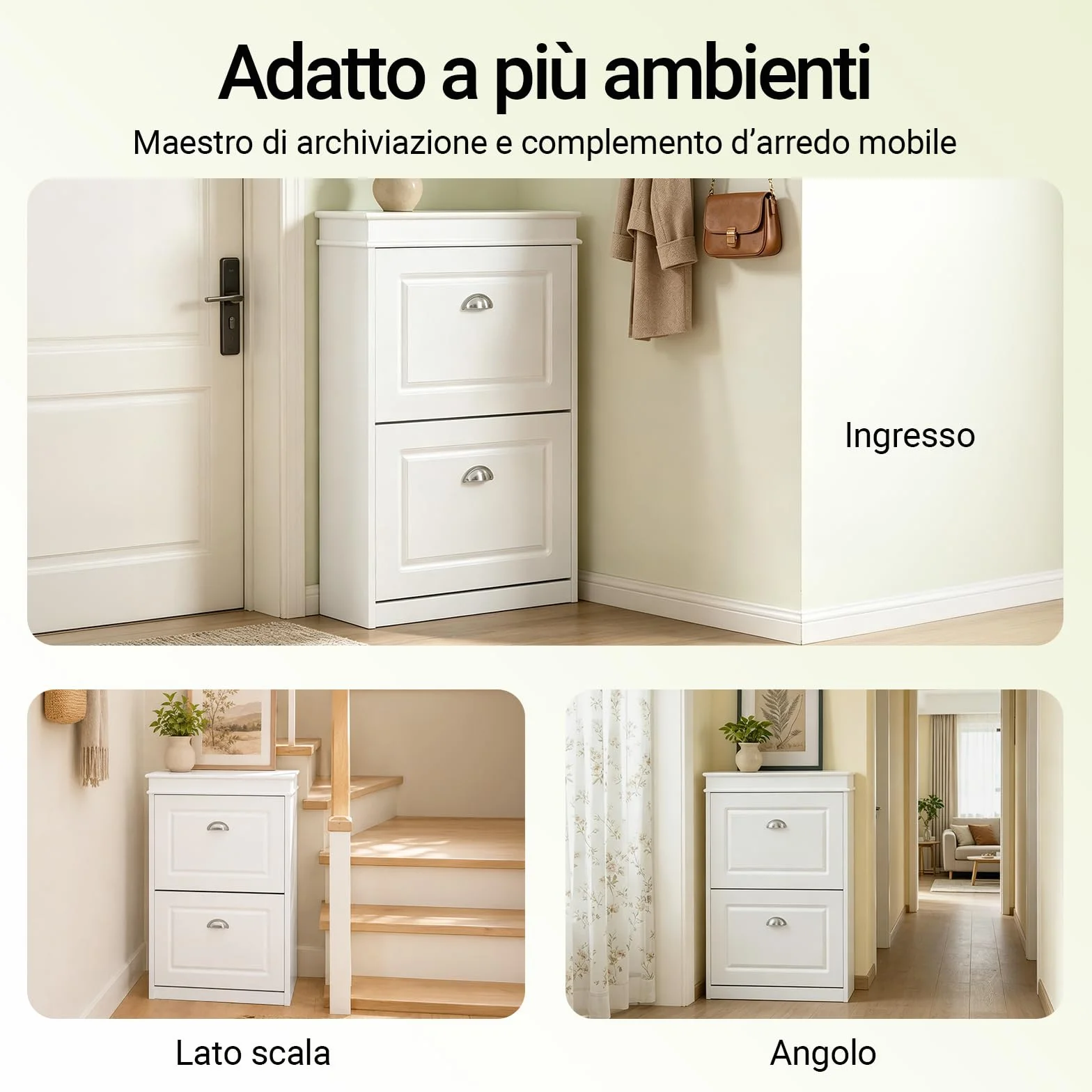 SoBuy Scarpiera Salvaspazio Slim Mobiletto da Ingresso 2 Ante a Ribalta 54x24x83cm Bianco FSR78-W