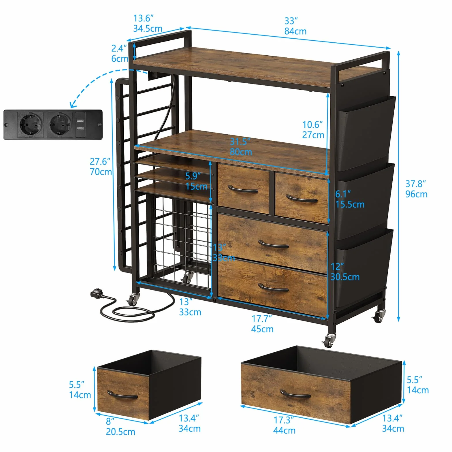 VEDECASA Grande organizer per bricolage, compatibile con macchine Cricut, cassetti in tessuto e porta rotolo in vinile, carrello mobile per la stanza del fai da te (marrone)
