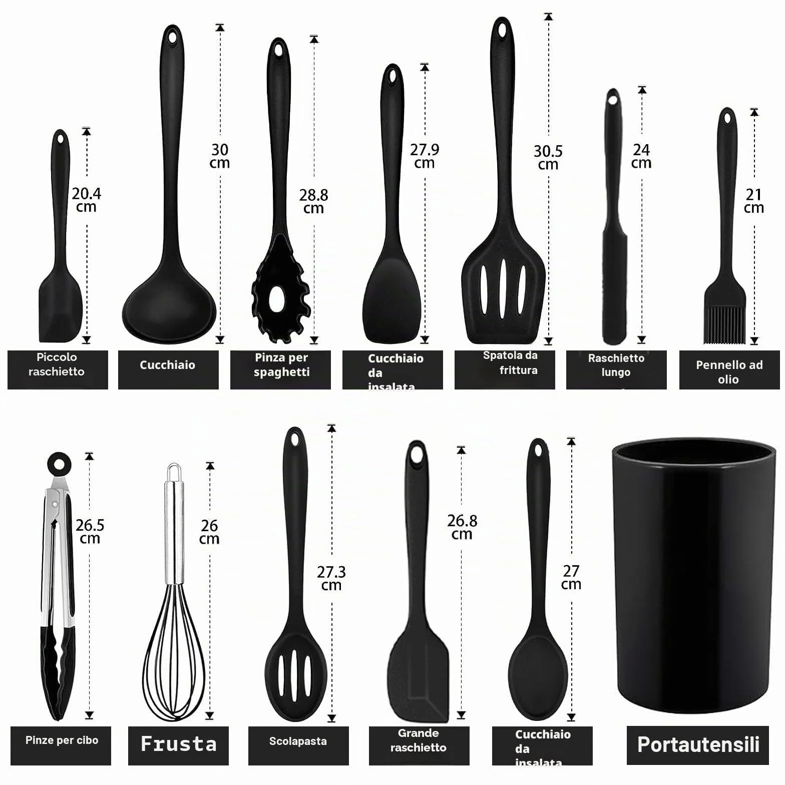 Set 13 Pezzi Utensili Cucina Silicone Antiaderenti Resistente al Calore Lavabile In Lavastoviglie