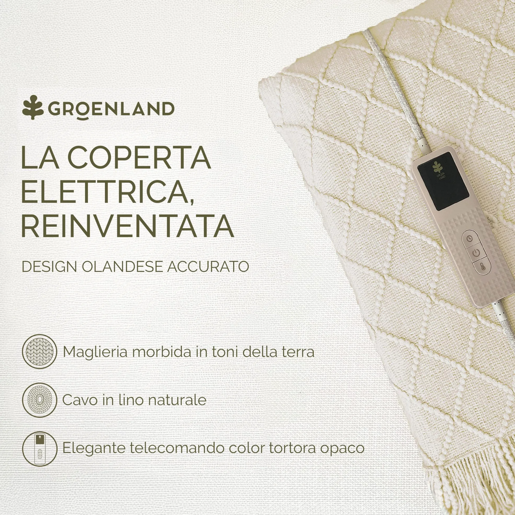 Groenland BOHEM - Coperta elettrica riscaldata, 180 x 130 cm, 9 livelli di calore e timer per spegnimento automatico, morbida coperta elettrica lavabile per divano e letto