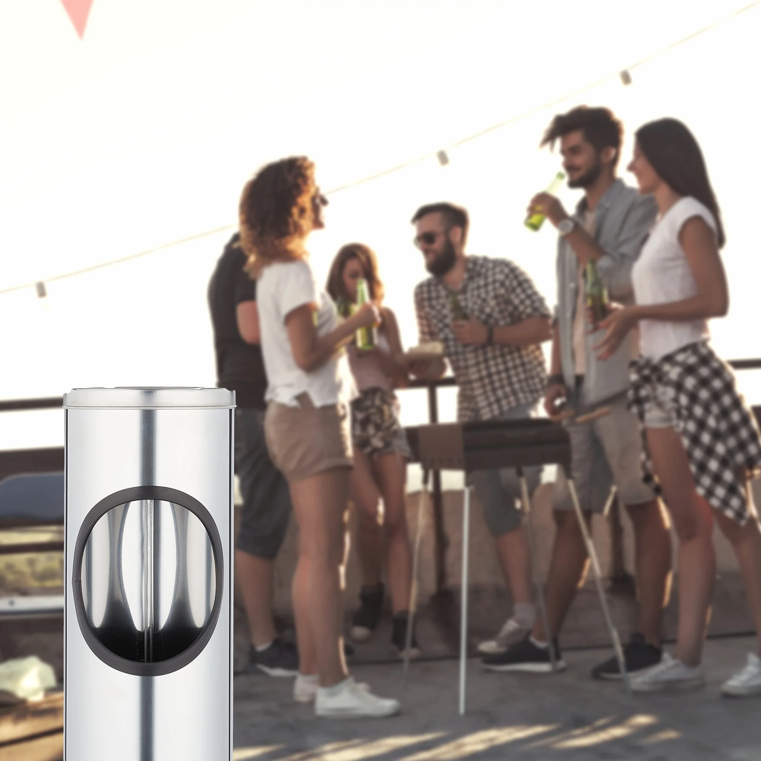 Relaxdays Posacenere da Esterno con Pattumiera Integrata, Argentato