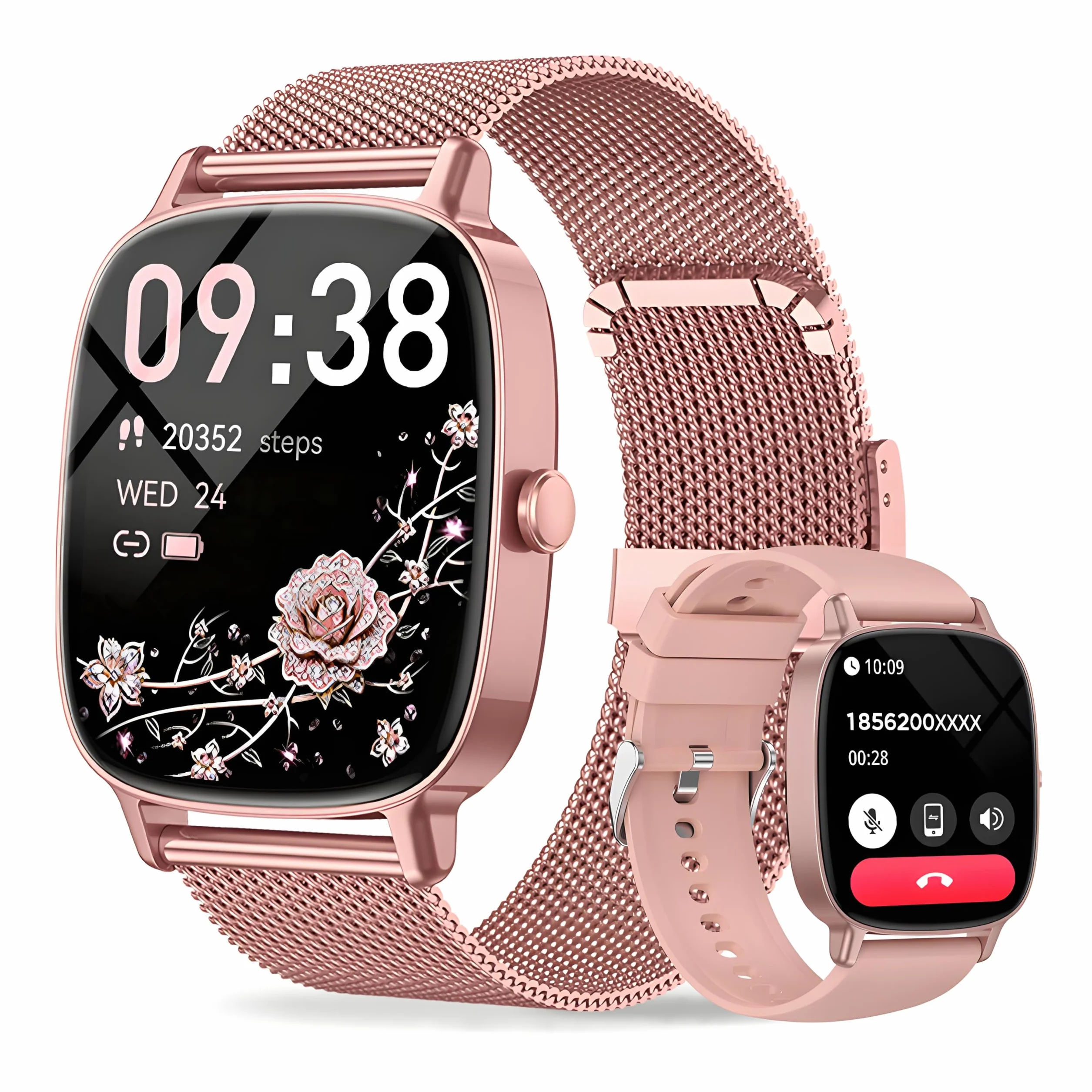 coioc Smartwatch Donna,2 Cinturini,Risposta/Effettuazione Chiamate,Schermo Ultra Nitido1.85'' HD,Fitness Tracker Frequenza Cardiaca/Sonno/SpO2,Compatibile IOS/Android,120+Modalità Sportive,IP68