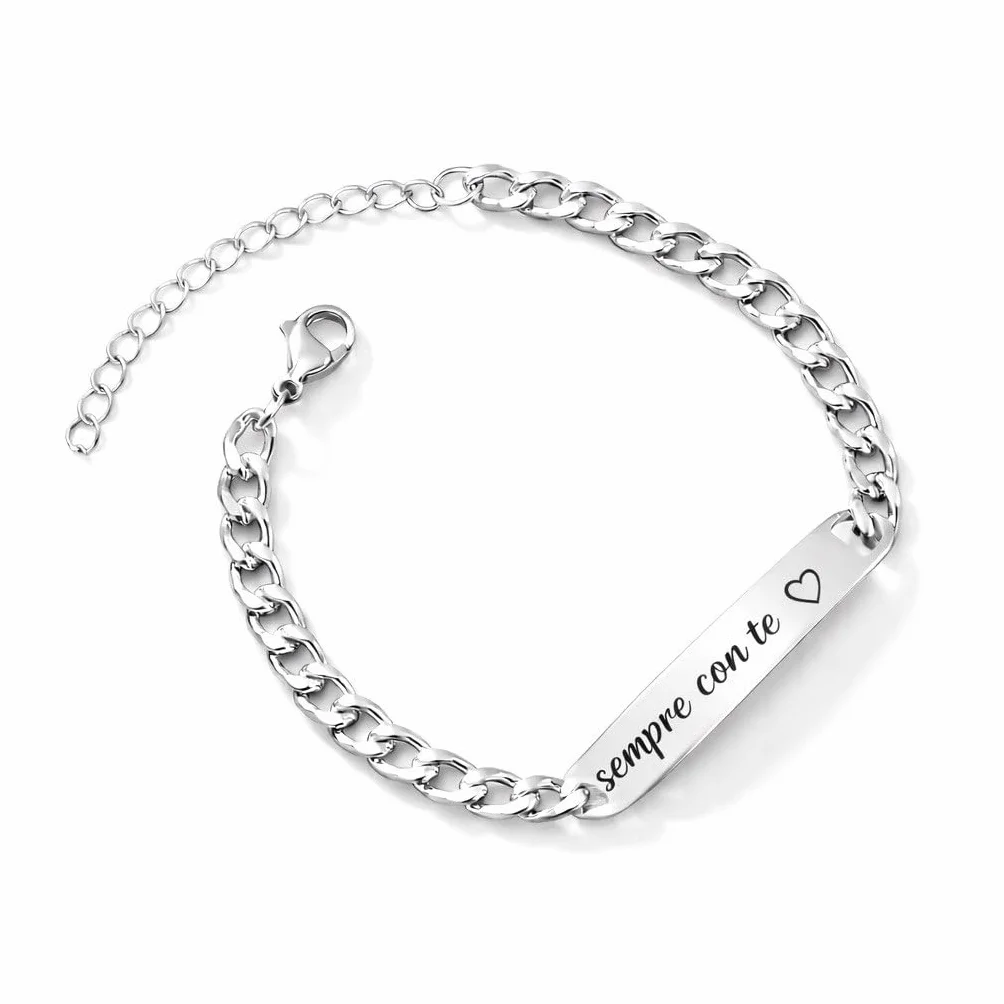 Bracciale in Acciaio Inossidabile Personalizzato con Incisione – Piastrina ID con Nome – Regalo per Uomo e Donna