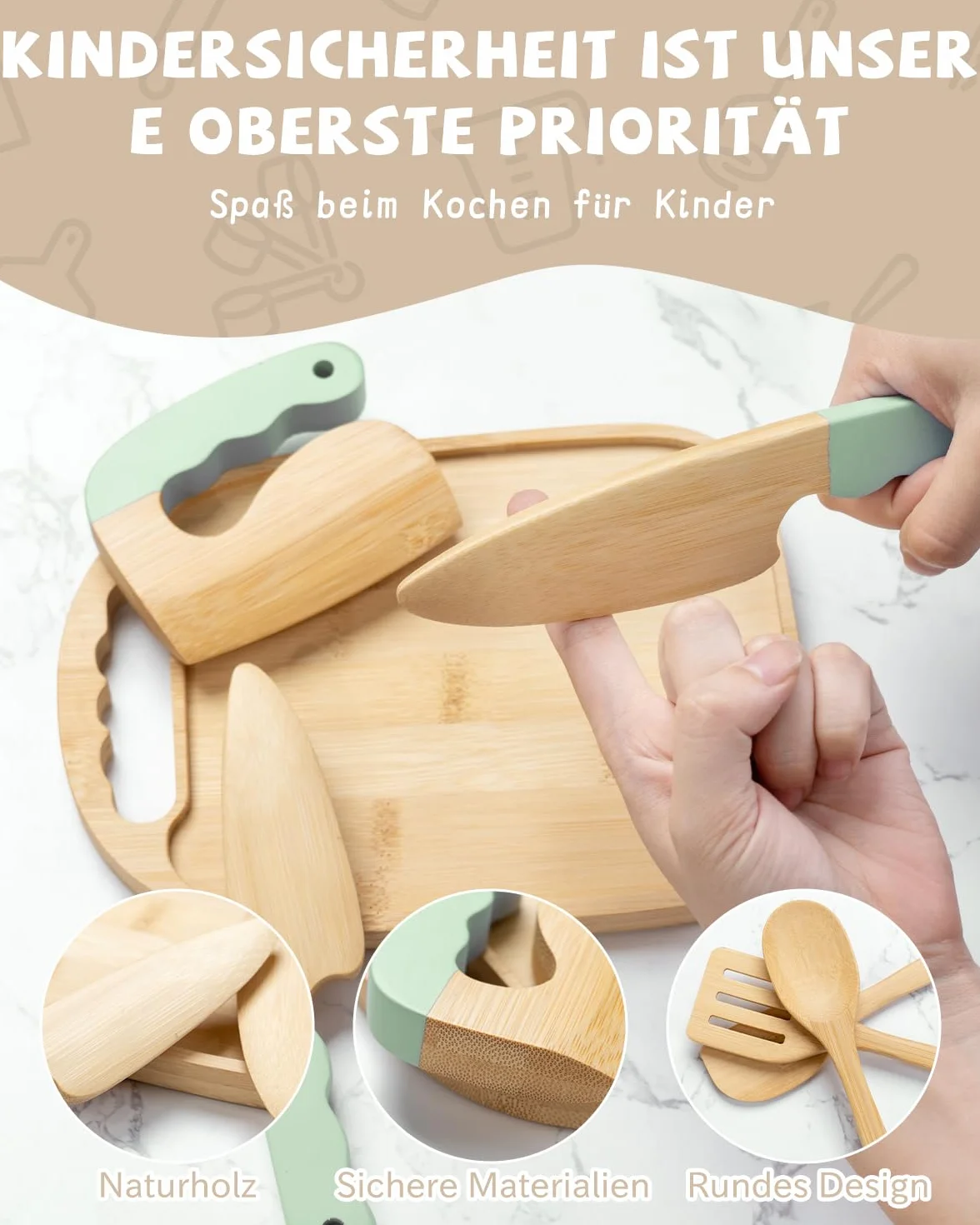 Set di coltelli per bambini, 15 pezzi, con taglierino sicuro, tagliere in legno, set da cucina Montessori per il taglio, apprendimento a partire dai 3 anni (verde)