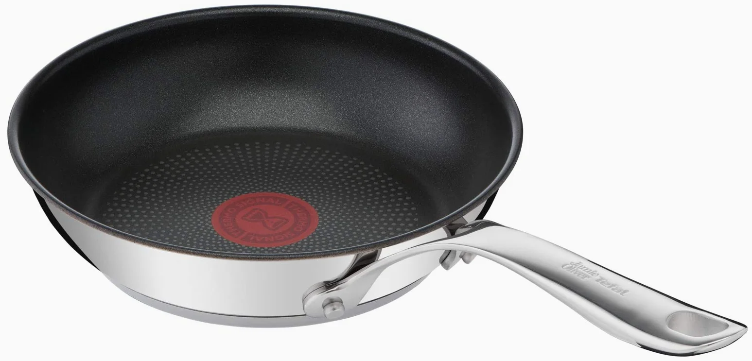 Tefal Jamie Oliver - Set di 3 padelle da 20/24/28 cm, antiaderenti, rivestimento in titanio, senza PFOA, lavabile in lavastoviglie e forno, in acciaio inox