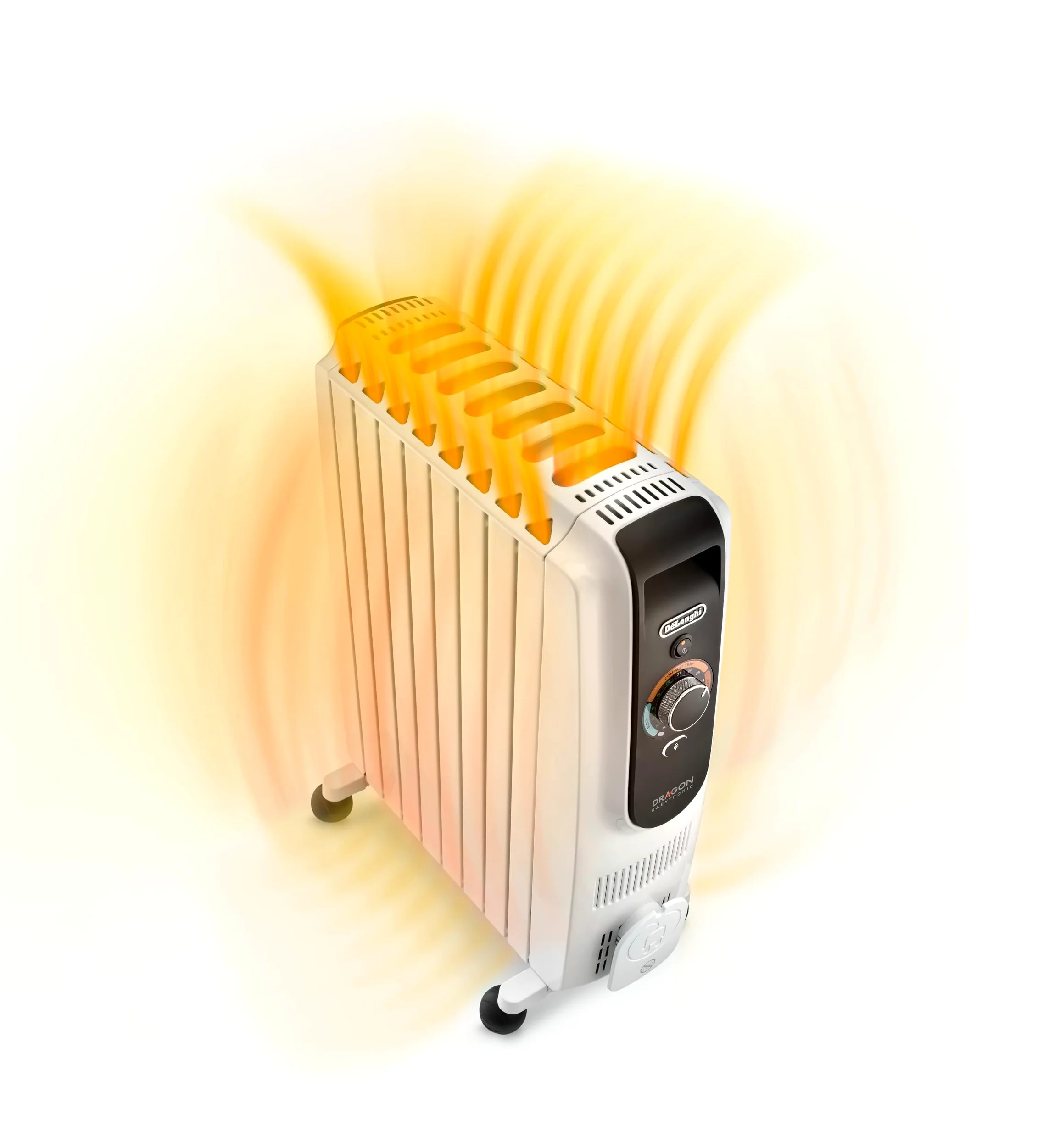 De'Longhi Dragon EasyTronic – Radiatore ad Olio per stanze fino a 45 m³, Stufa Elettrica con Termostato di Sicurezza, 6 Elementi, 12 Livelli di Riscaldamento, Portatile, 1500W, Bianco (TRD50615)