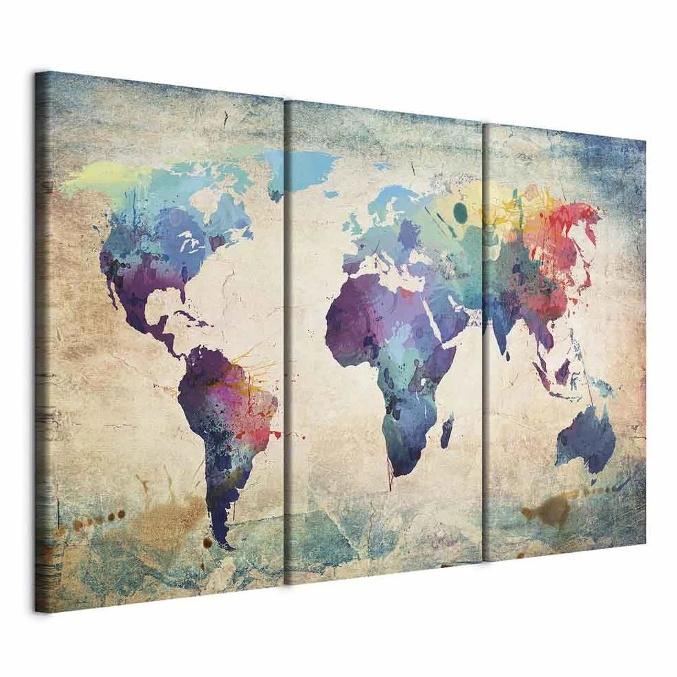 Cuadros B&D XXL - Quadro Grande Mappa del Mondo 120x80 cm 3 Pezzi - Stampa su Tela Strutturata - Quadri Moderni Componibili Camera da Letto Matrimoniale - Planisfero da Parete 020113-47