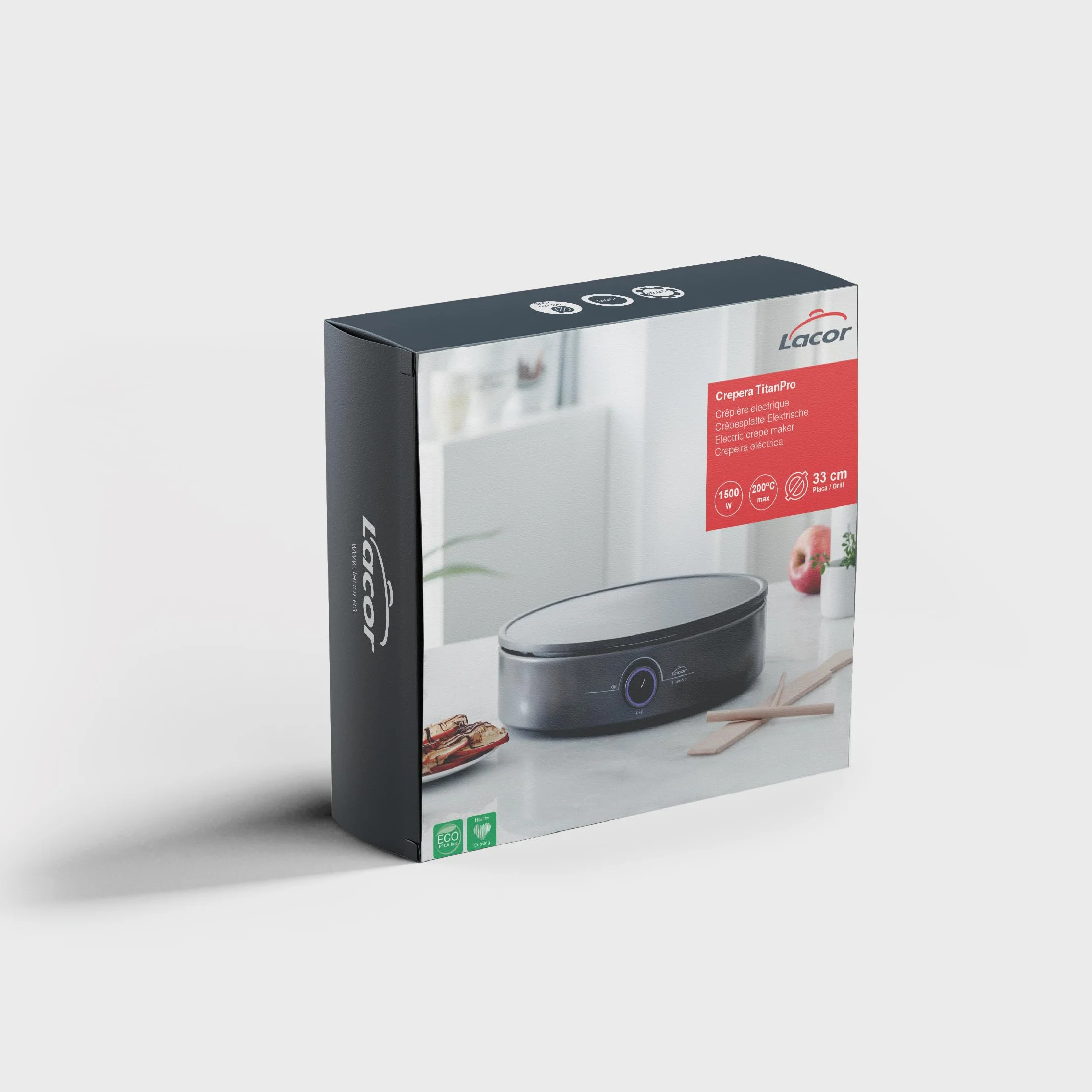Lacor 69433 Crepe Elettrico 1500W XL Termostato Regolabile Piastra Ø33 cm PFOA Free