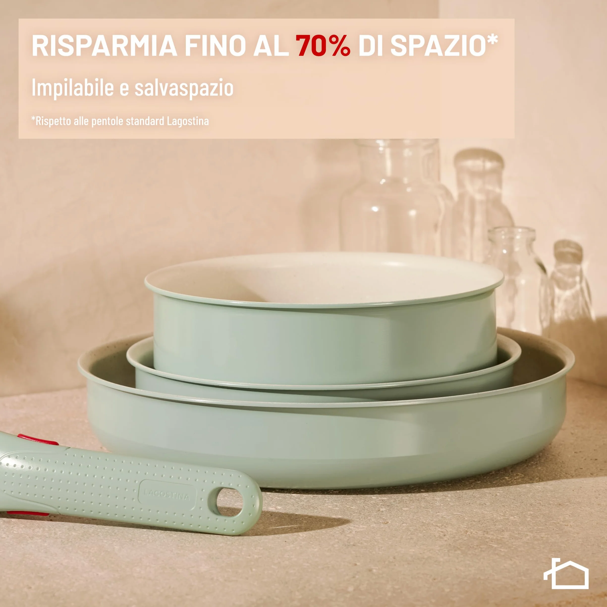 Lagostina Ingenio Pastel Set di Padelle Antiaderenti 4 Pezzi con Manico Rimovibile Compatibili Induzione Forno