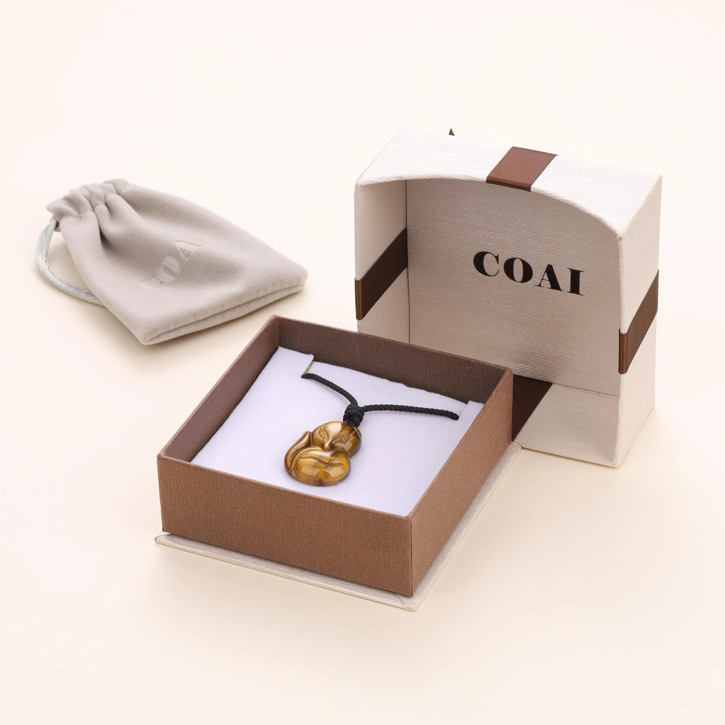 Pendente Volpe in Pietre Naturali, Collana Unisex Laccio Regolabile