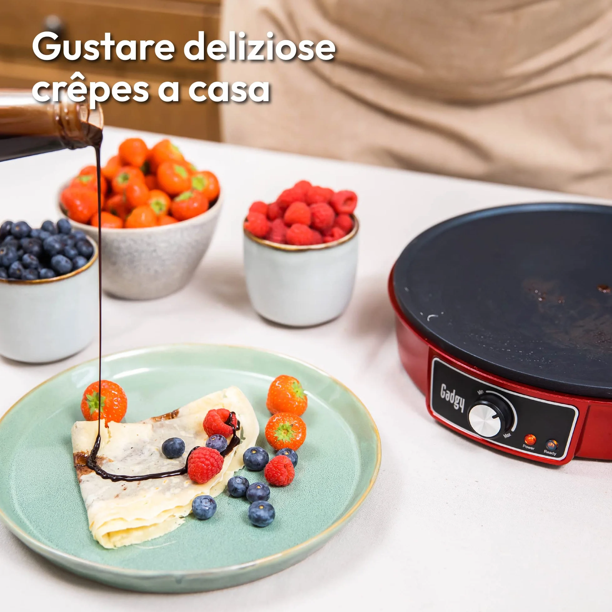 Gadgy Crepiera Elettrica 1000W – Piastra per Crepes e Pancake Maker con Temperatura Regolabile e Spatola Inclusa