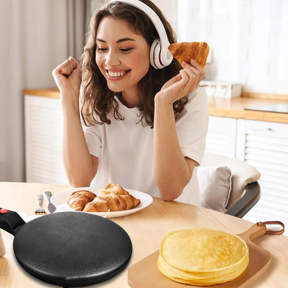 Crepiera Elettrica 600W Antiaderente RANJIMA Crepes Maker con Ciotola