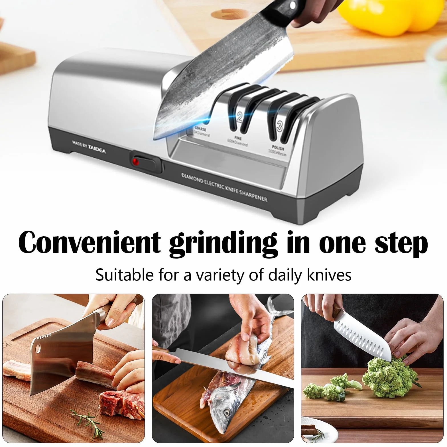 Affilacoltelli Elettrico 3 Livelli Diamantato Professionale per Coltelli da Cucina