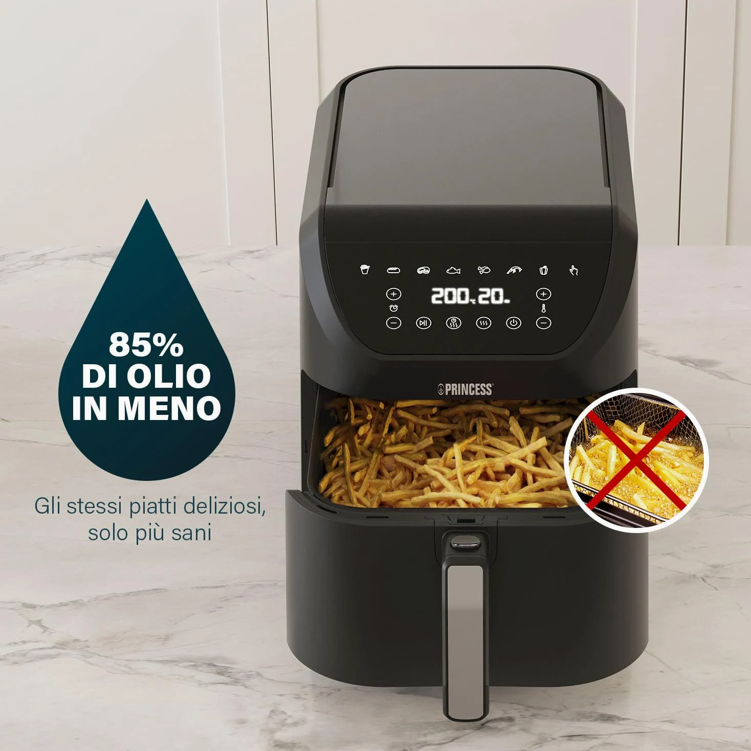 Princess Friggitrice senza olio SlimFry - Design salvaspazio - Senza BPA - 8 L - 8 programmi - Temperatura e timer regolabili - 2 000 W - 182256