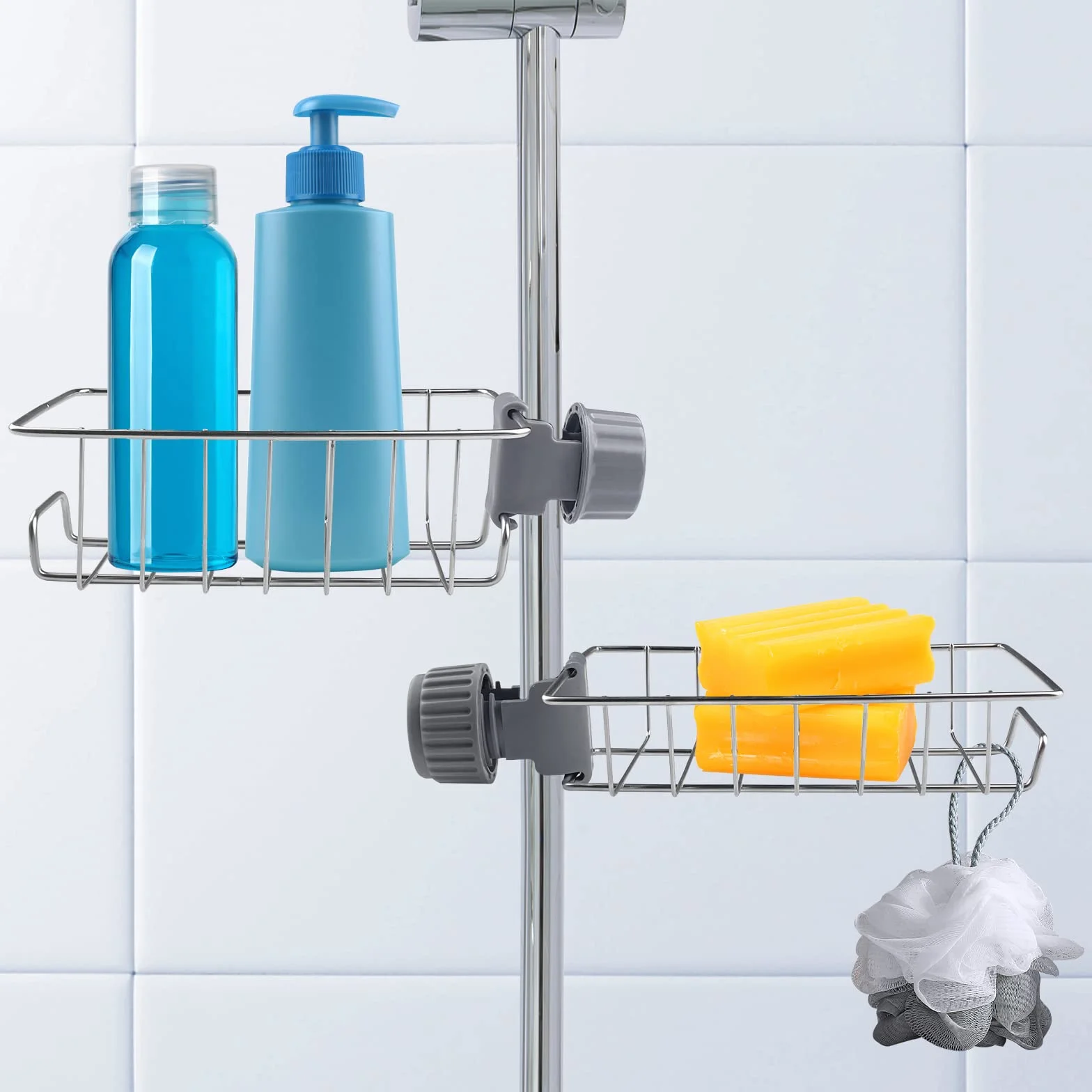 Porta Sapone Doccia Senza Foratura Acciaio Inox 304 Antiruggine Regolabile Aste 15-30mm